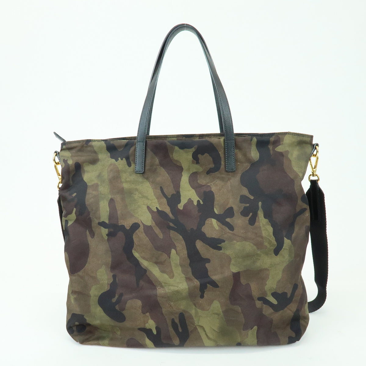 PRADA Triangle Logo Nylon Saffiano Leather 2Way Hand Shoulder Bag Khaki