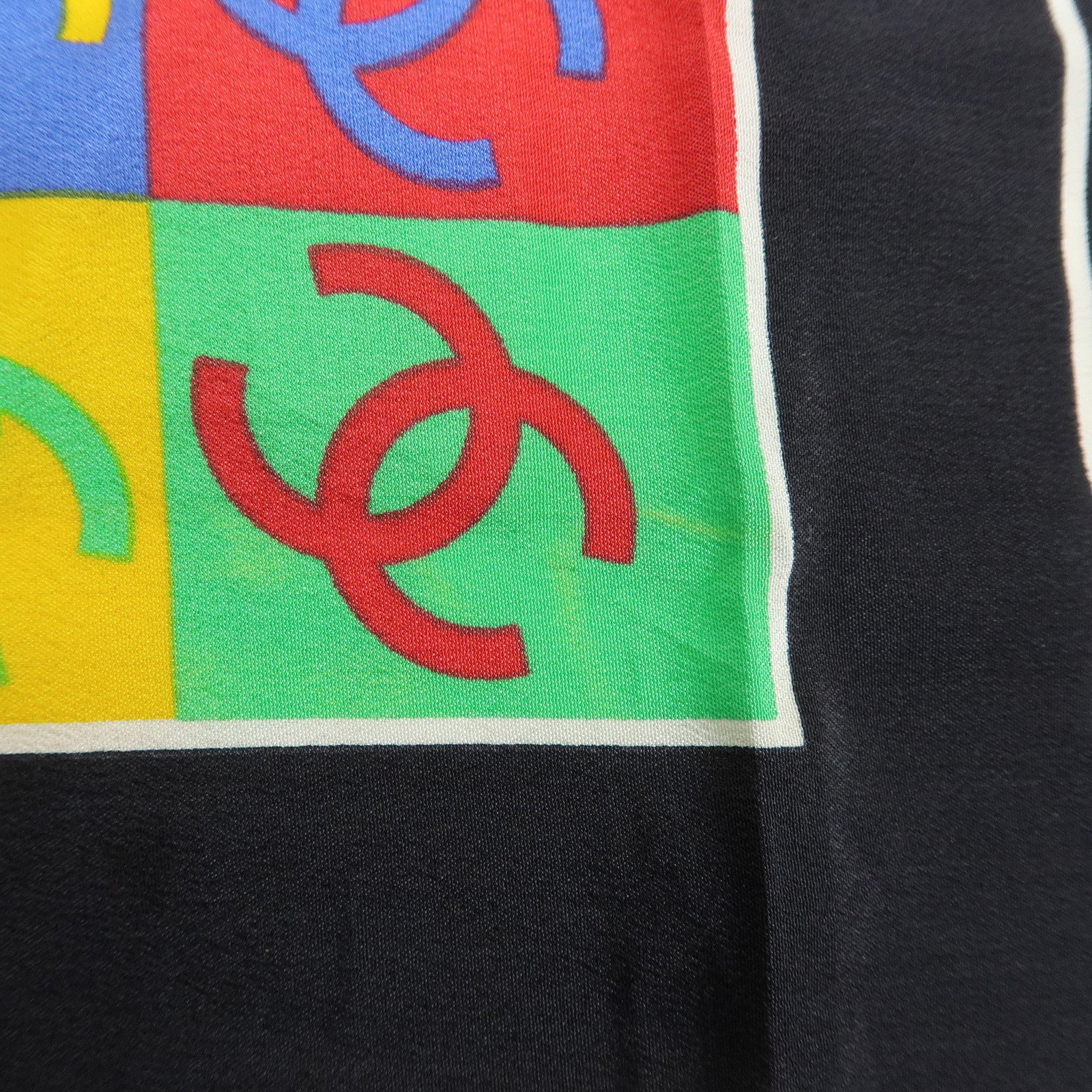 CHANEL COCO Mark Silk 100% Scarf 85×85 Black Multicolor