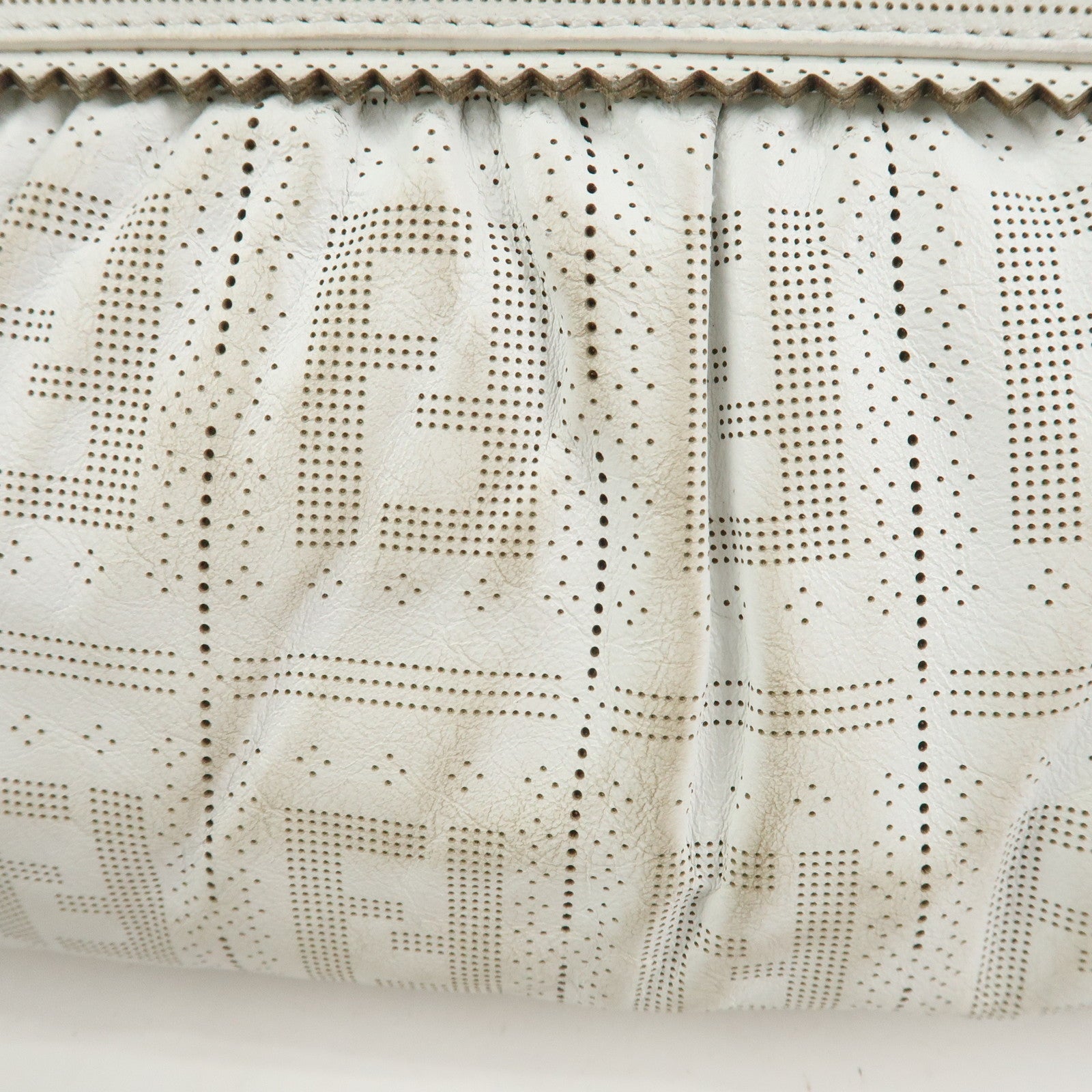 FENDI Zucca Logo Leather Shoulder Bag Hand Bag White 8BR445