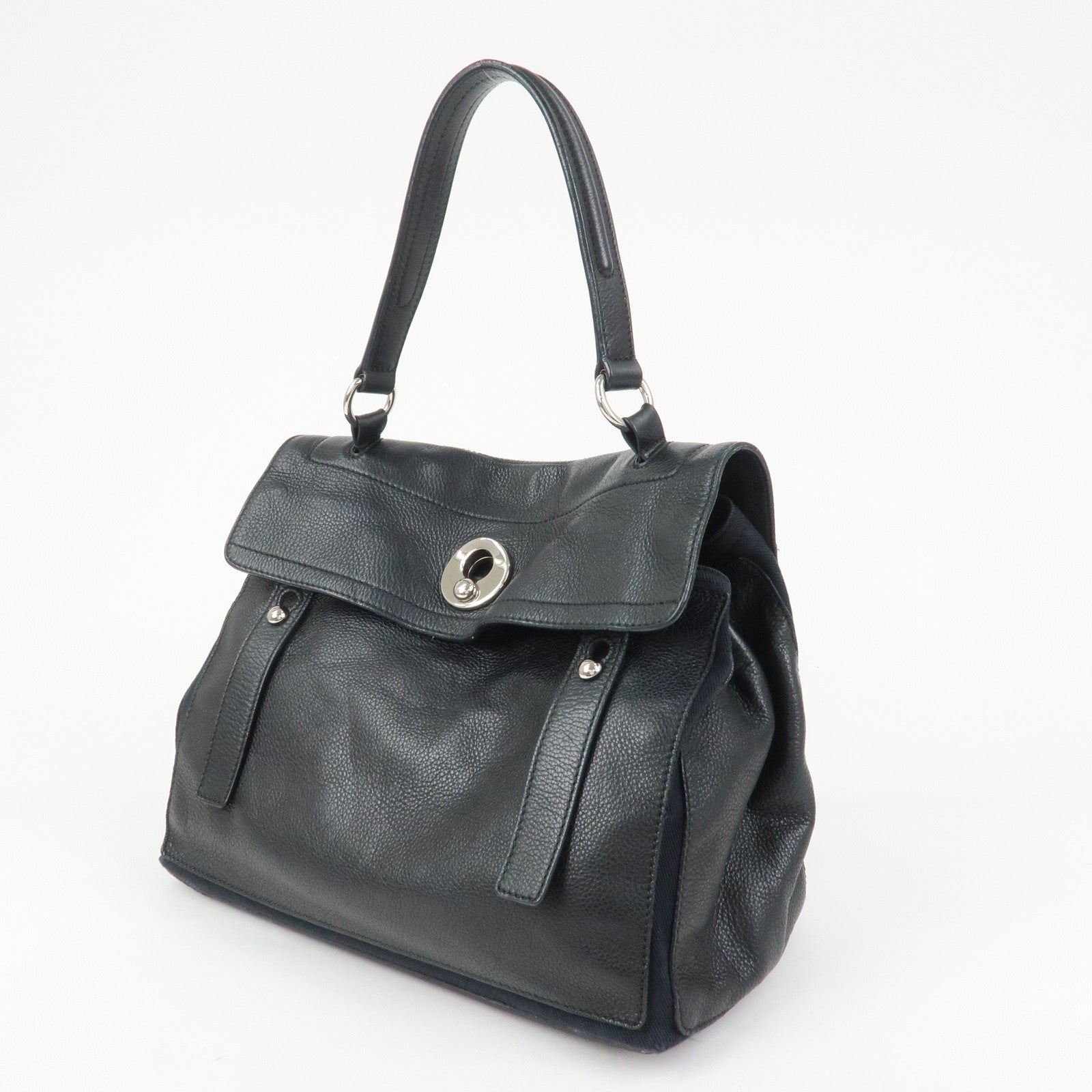 SAINT LAURENT PARIS Leather Canvas Muse Two Hand Shoulder Bag Black