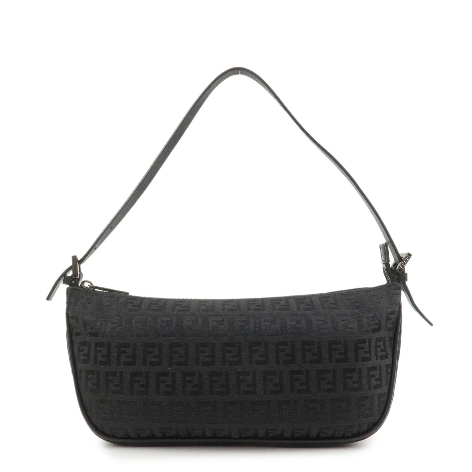 FENDI Zucchino Canvas Leather Shoulder Bag Hand Bag Black