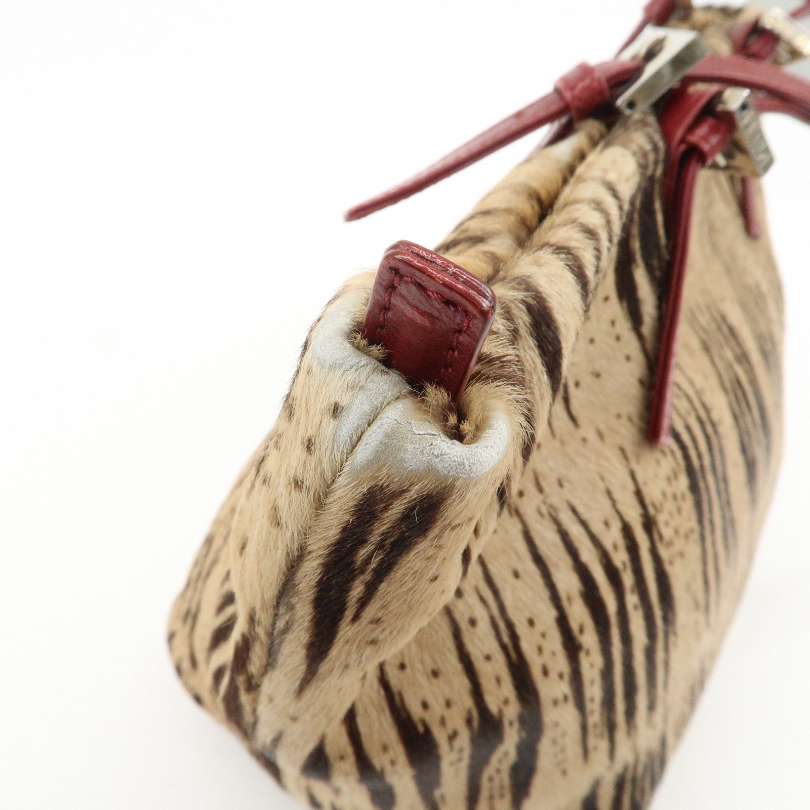 FENDI Calf Hair Leather Tote Bag Hand Bag Beige Red 26634