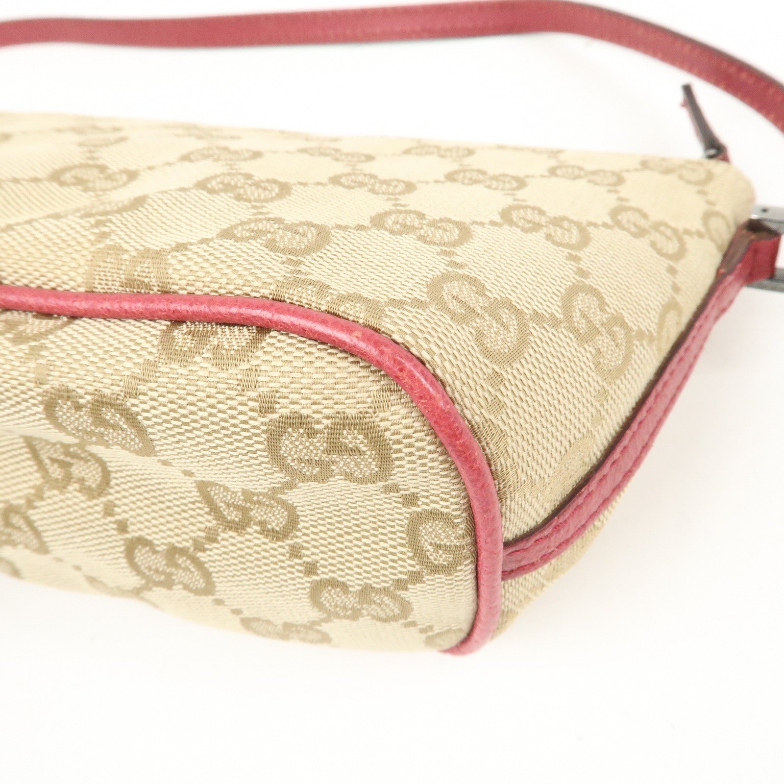 GUCCI Boat Bag GG Monogram Canvas Hand Bag Beige Bordeaux 07198
