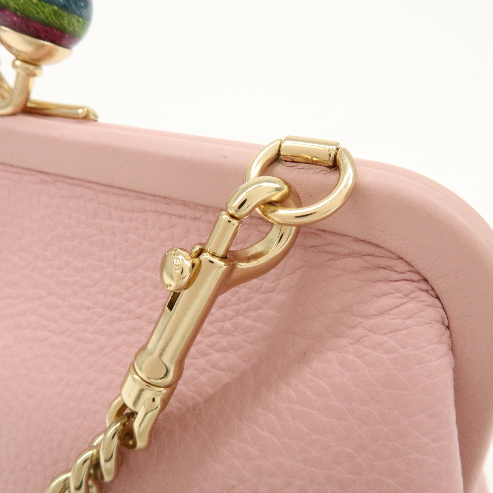 COACH Leather Kiss Lock Chain Shoulder Bag Crossbody Bag Pink