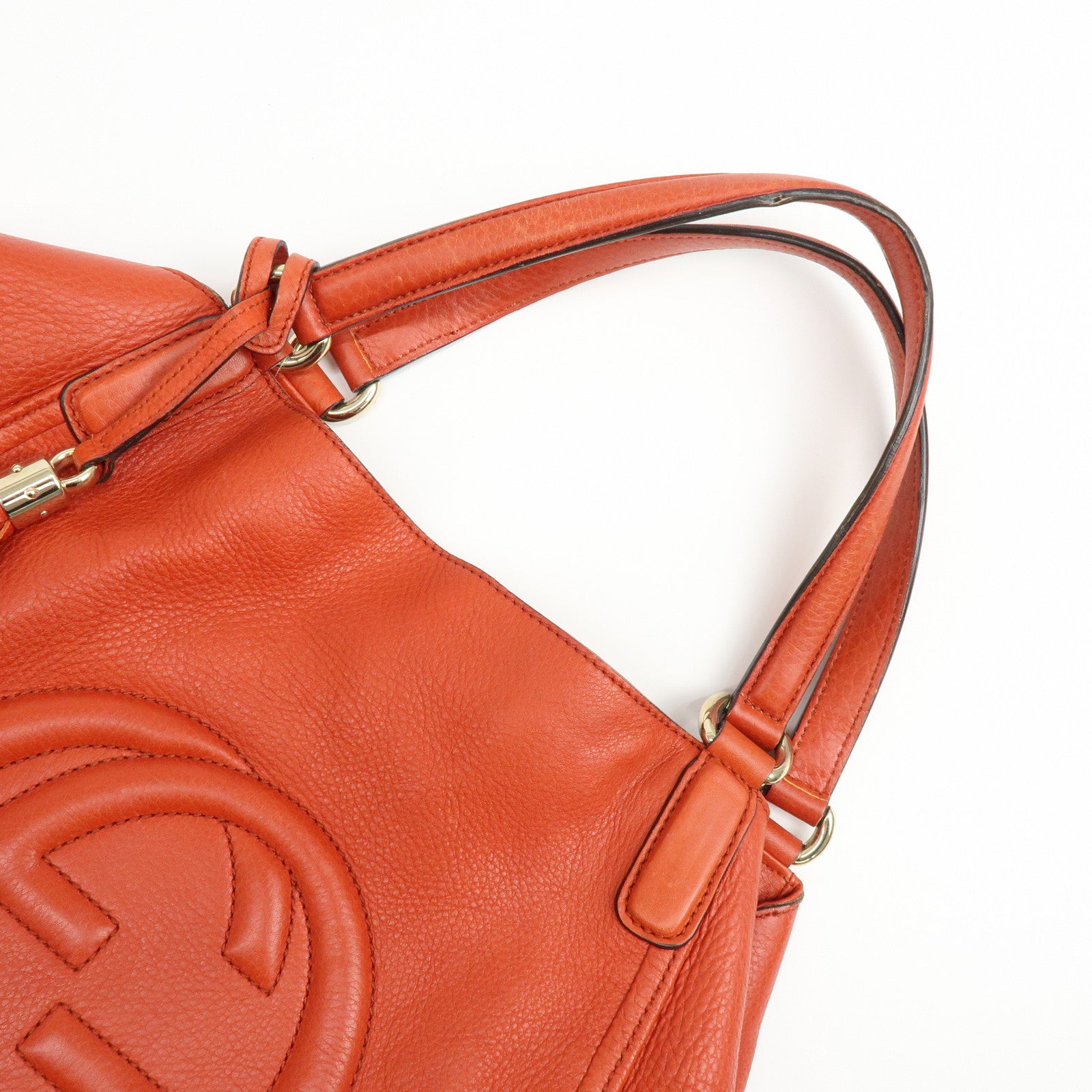 GUCCI SOHO Interlocking G Leather Tote Bag Hand Bag Orange 282309