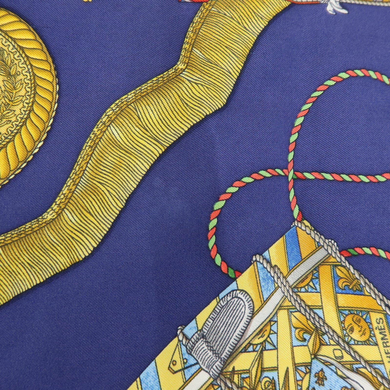 HERMES Carre 90 Set of 2 Silk 100% Scarf Black Navy Yellow