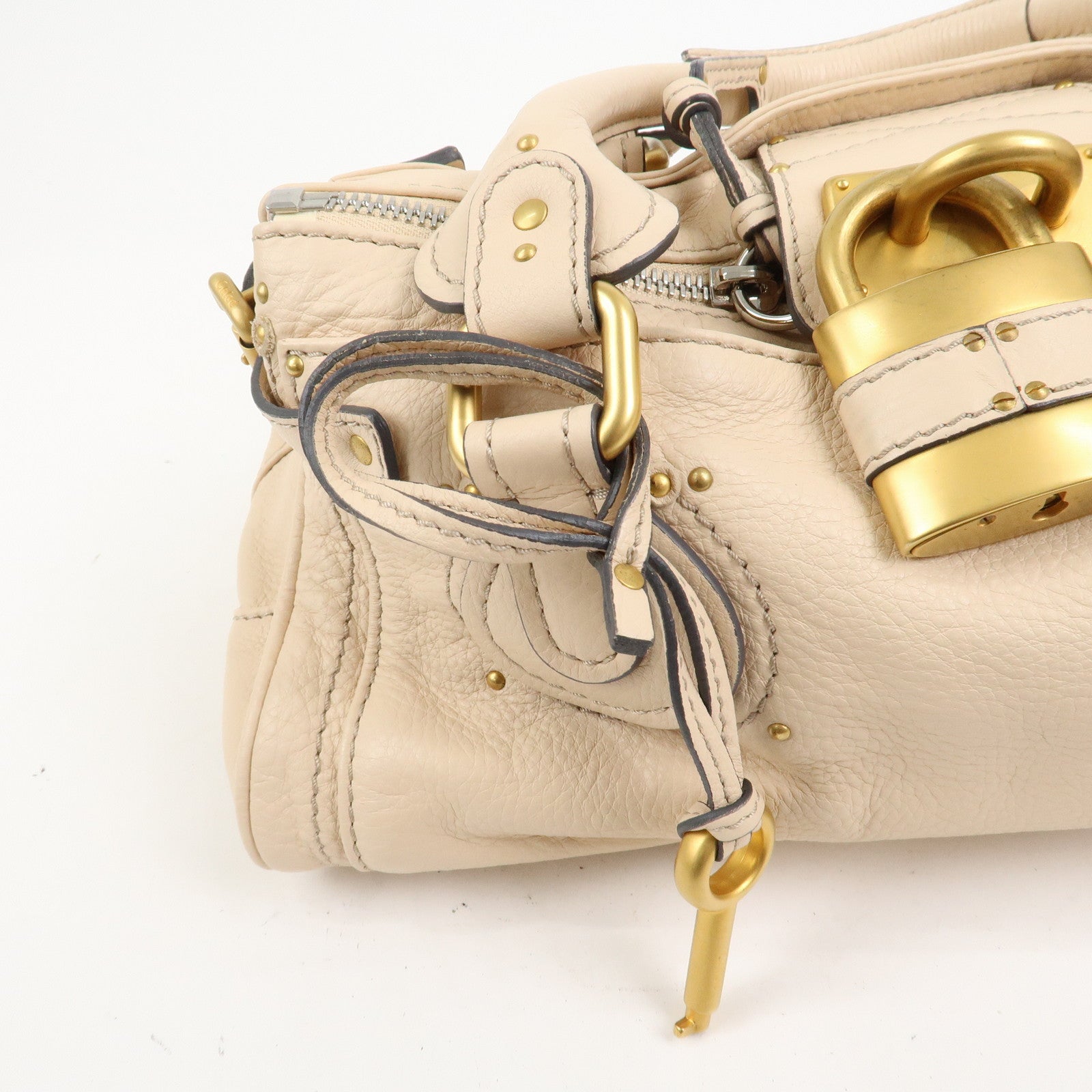 Chloe Paddington Leather Medium Shoulder Bag Hand Bag Beige