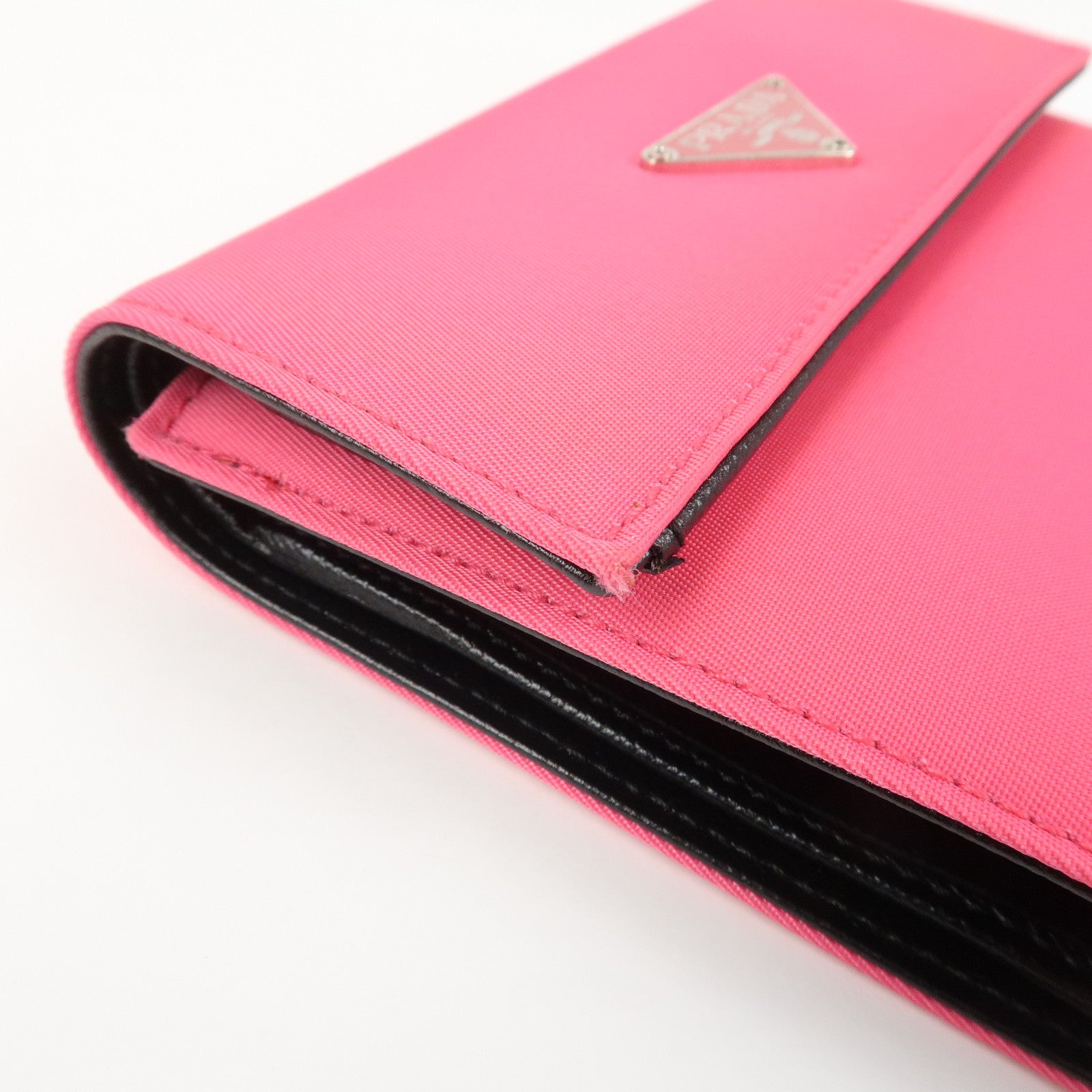 PRADA Triangle Logo Tessuto Nylon Mini Compact Wallet Neon Pink