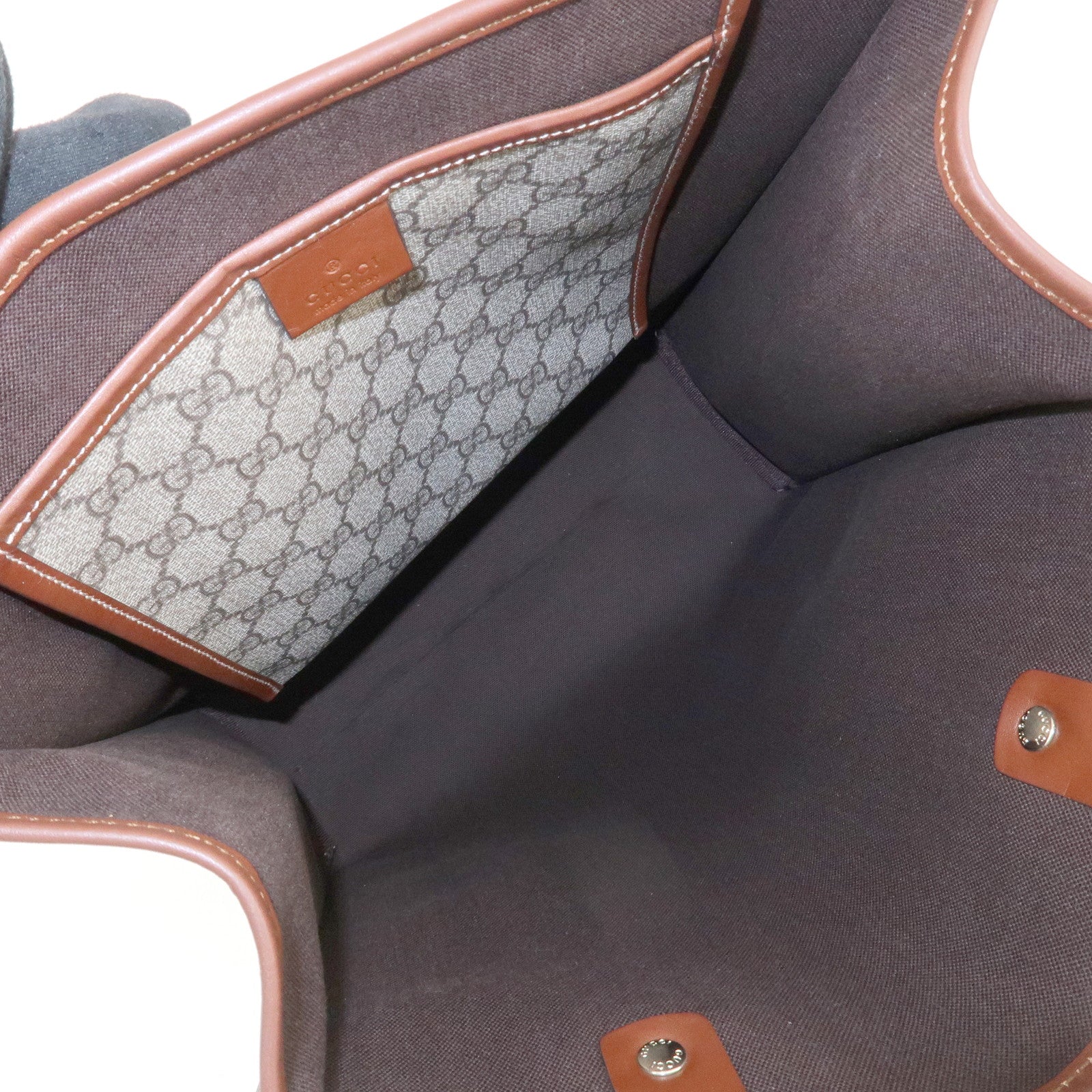 GUCCI Sherry GG Supreme Leather Tote Bag Beige Brown 211135 Used