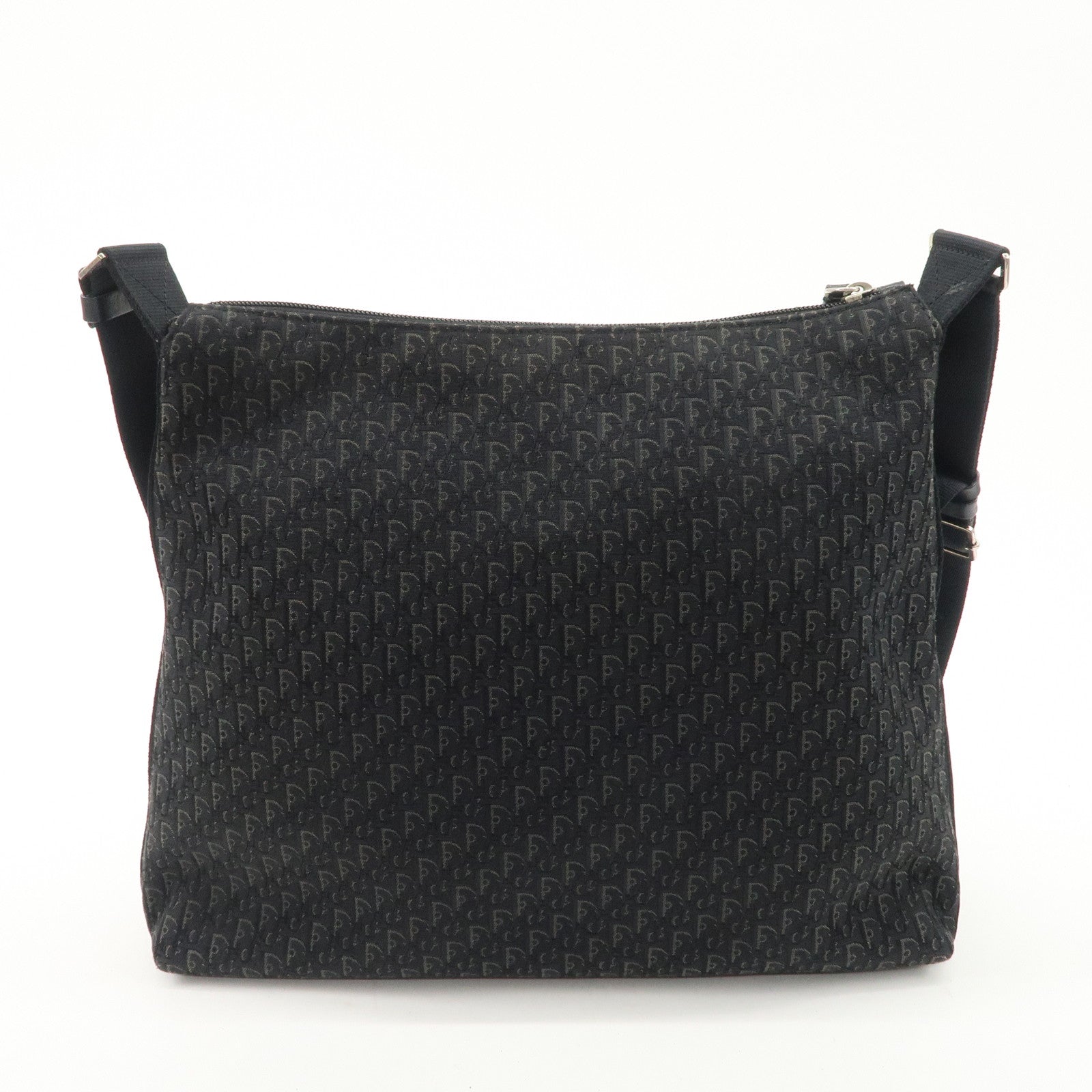 Christian Dior Trotter Leather Canvas Shoulder Bag Black Gray Used