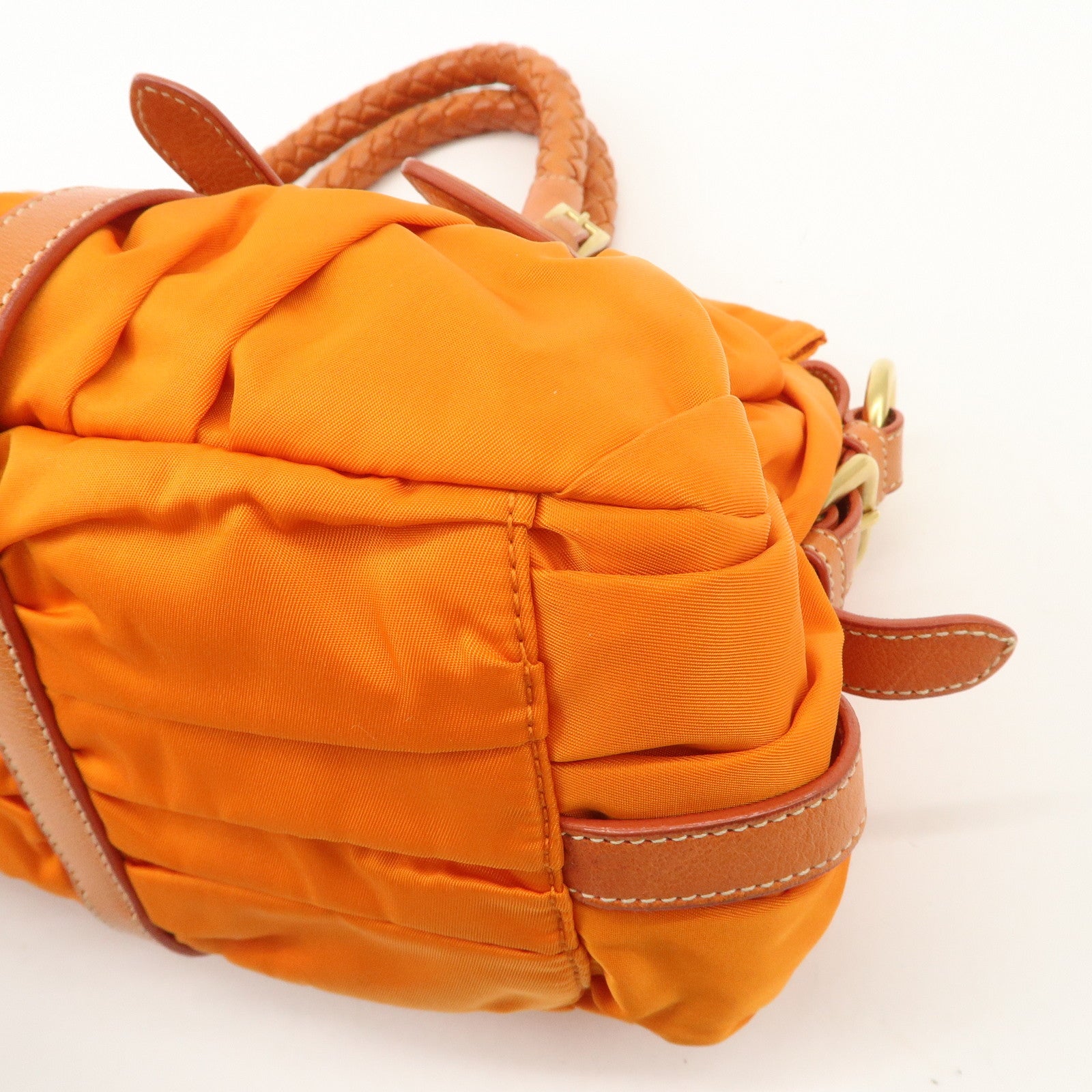 PRADA Triangle Logo Nylon Leather 2Way Bag Hand Bag Orange BN1407 Used