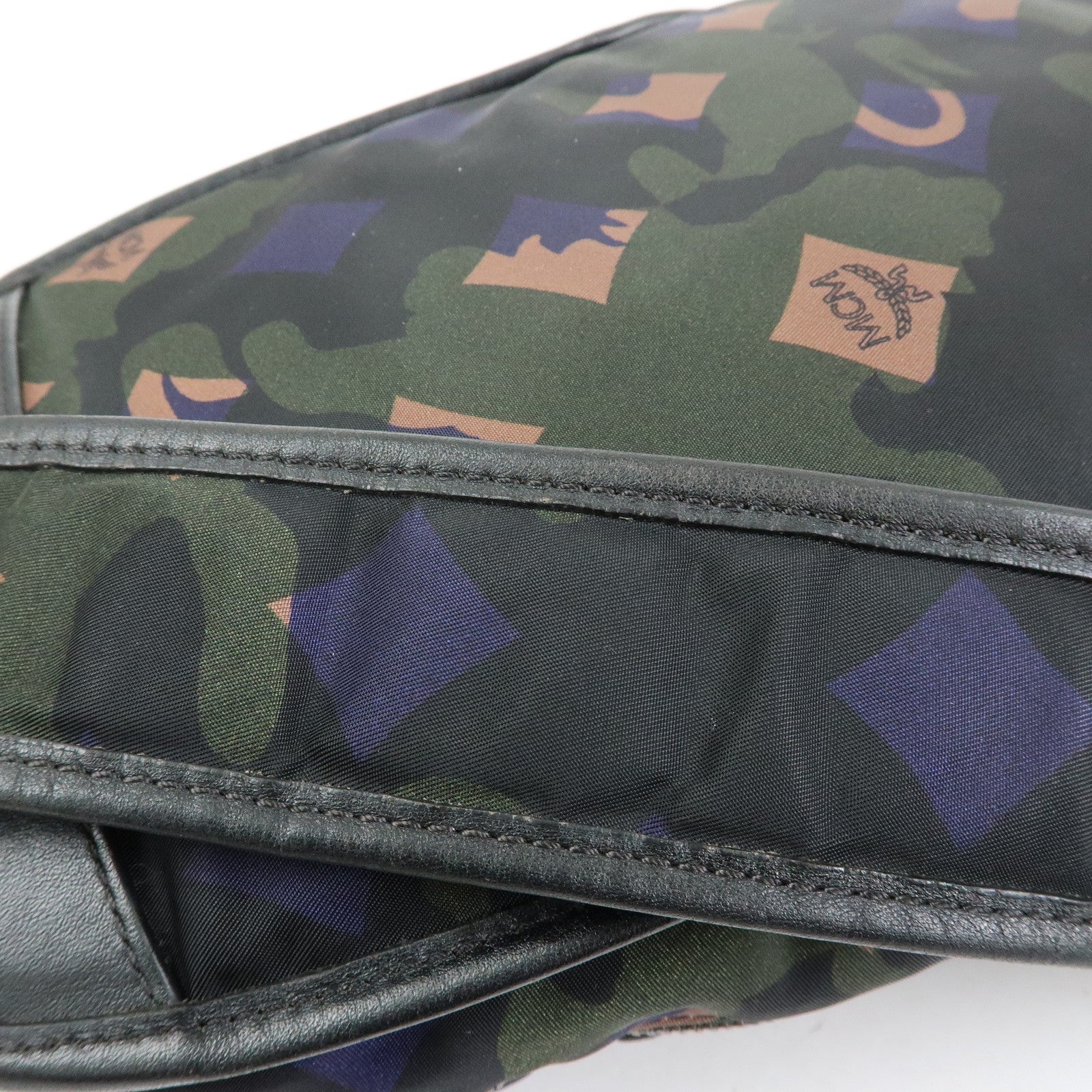 MCM Logo Nylon Leather Cross Body Bag Shoulder Bag Dark Green Black