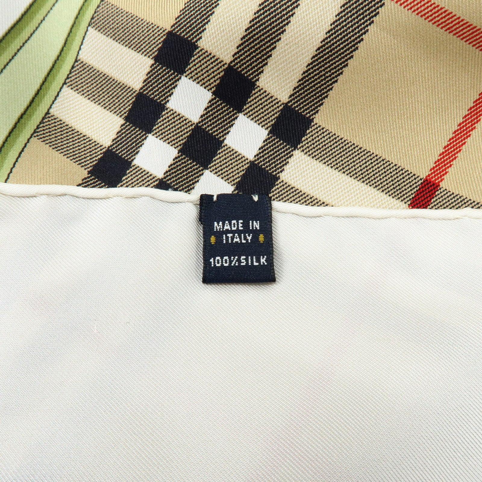 BURBERRY Nova Plaid Flower Motif Silk 100% Scarf Beige White Orange