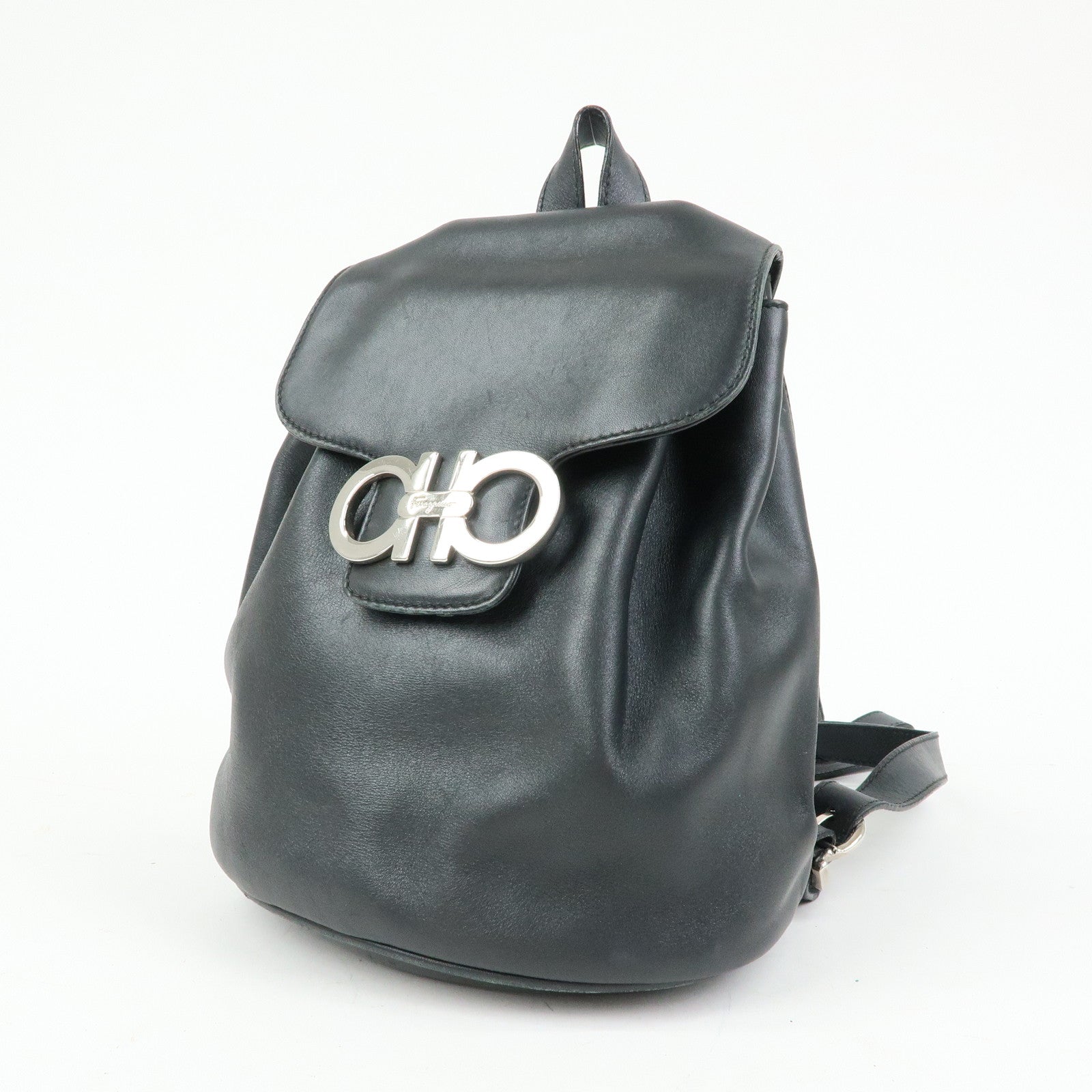 Ferragamo Gancni Leather Mini Backpack Rucksack Black Silver