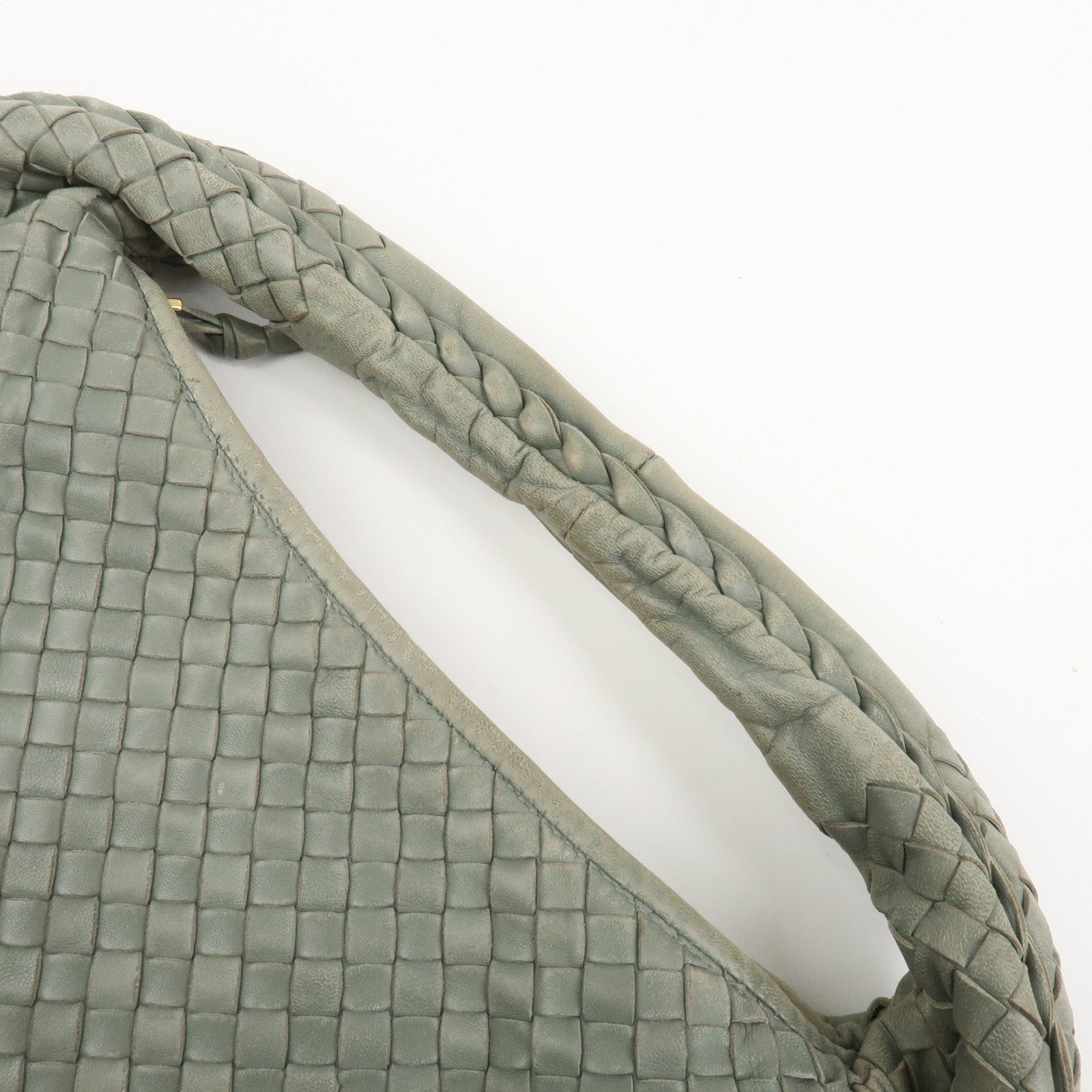 BOTTEGA VENETA Hobo Intrecciato Leather Shoulder Bag Hand Bag Grey