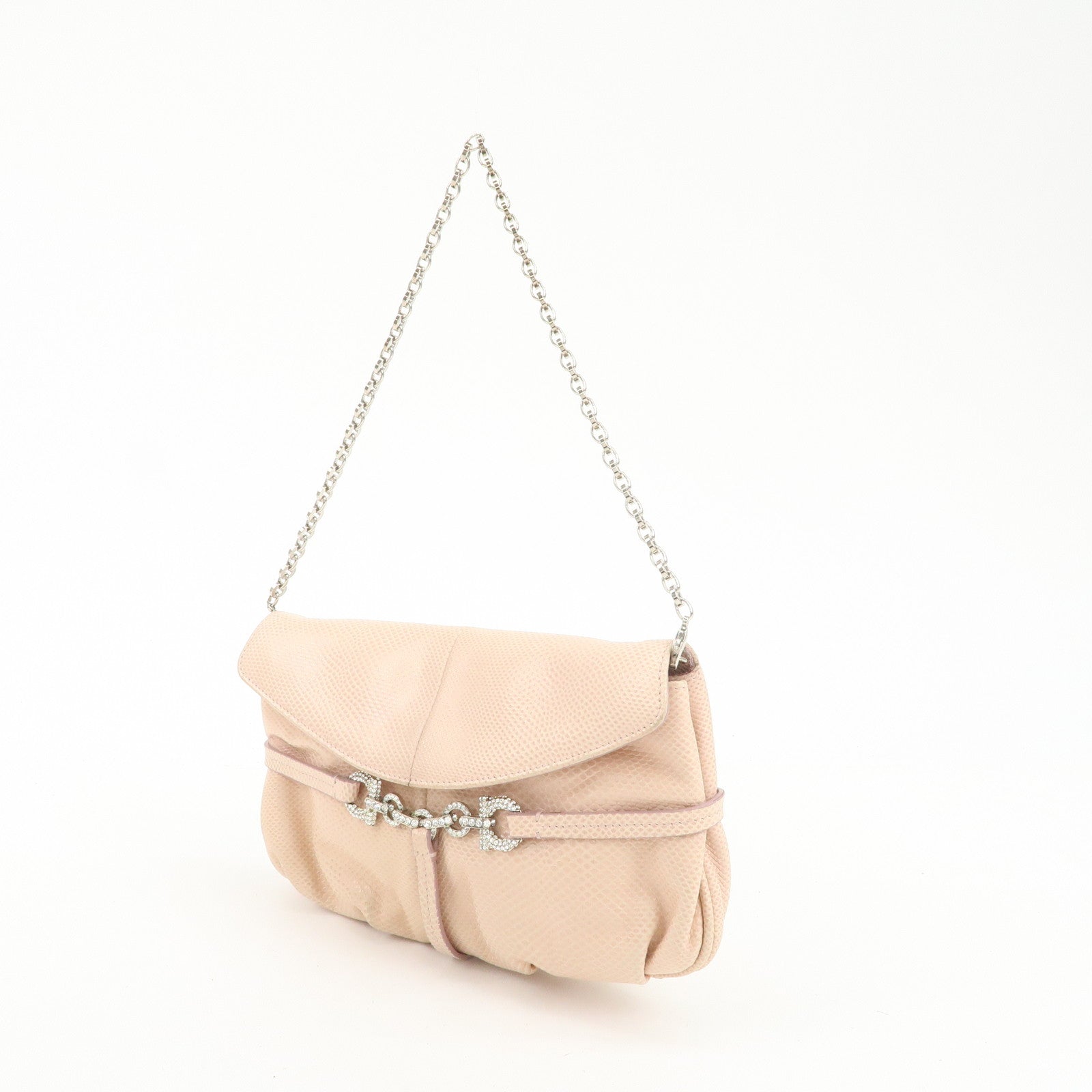 Ferragamo Gancini Leather Chain Hand Bag Shoulder Bag Pink