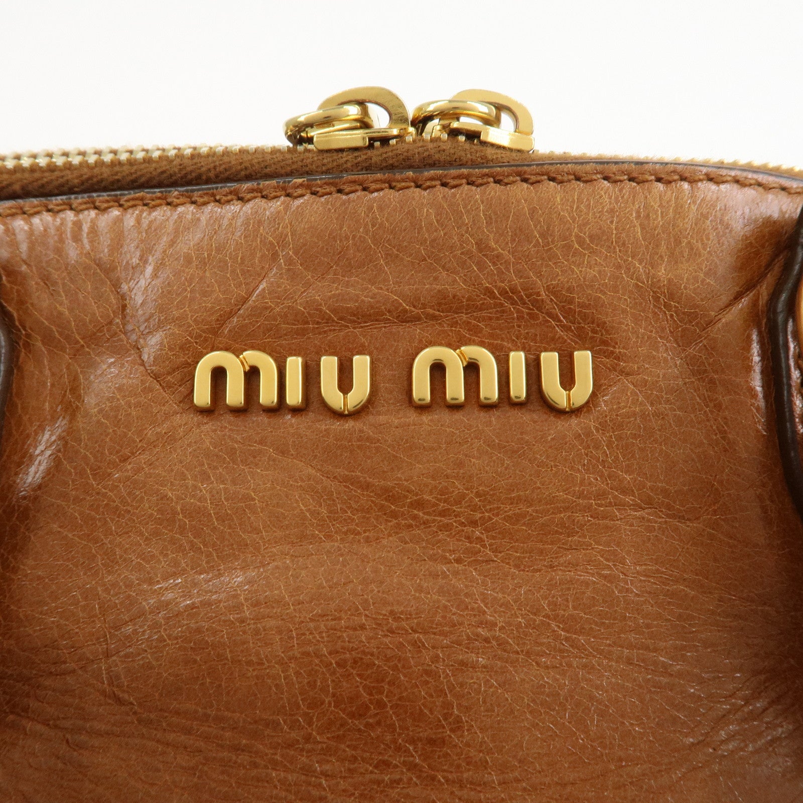 MIU MIU Side Ribbon Leather 2Way Bag Hand Bag Shoulder Bag Brown