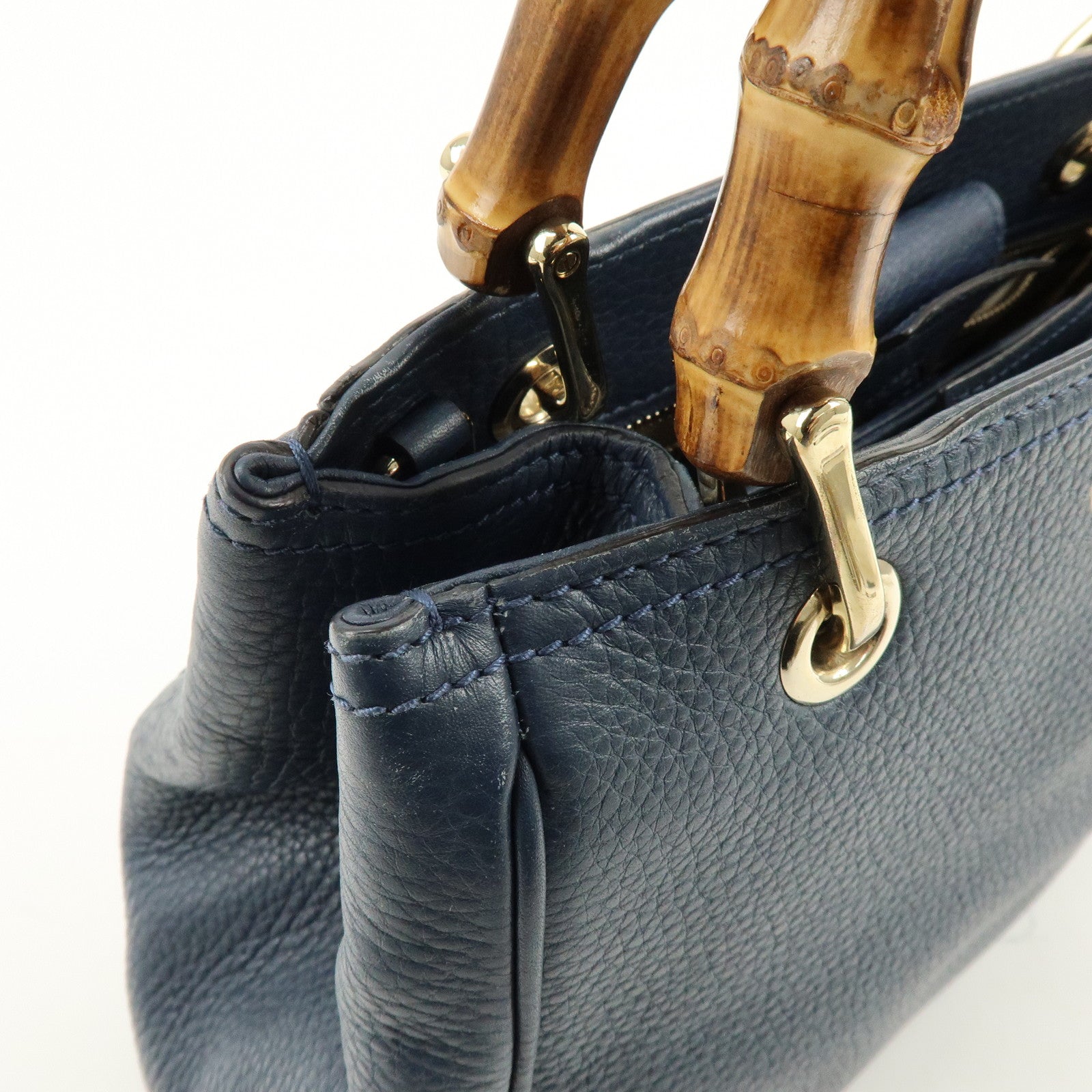 GUCCI Bamboo Leather 2Way Bag Tote Bag Shoulder Bag Blue 336032