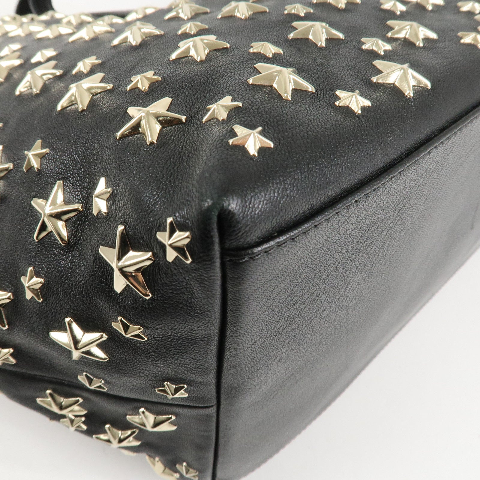 JIMMY CHOO Leather Star Studs Tote Bag Hand Bag Black Silver HDW Used