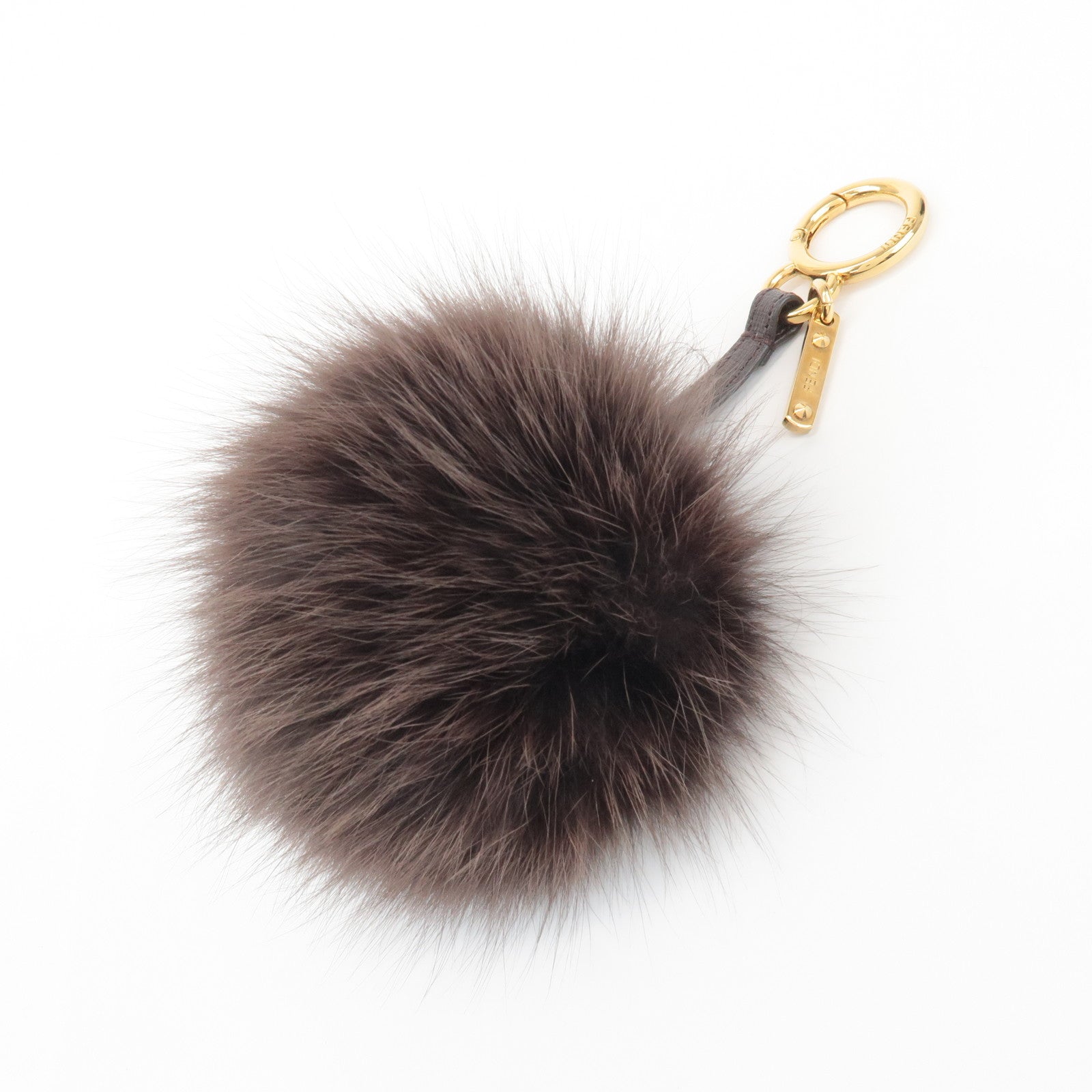 FENDI Fur Pom Pom Bag Charm Key Chain Brown Used