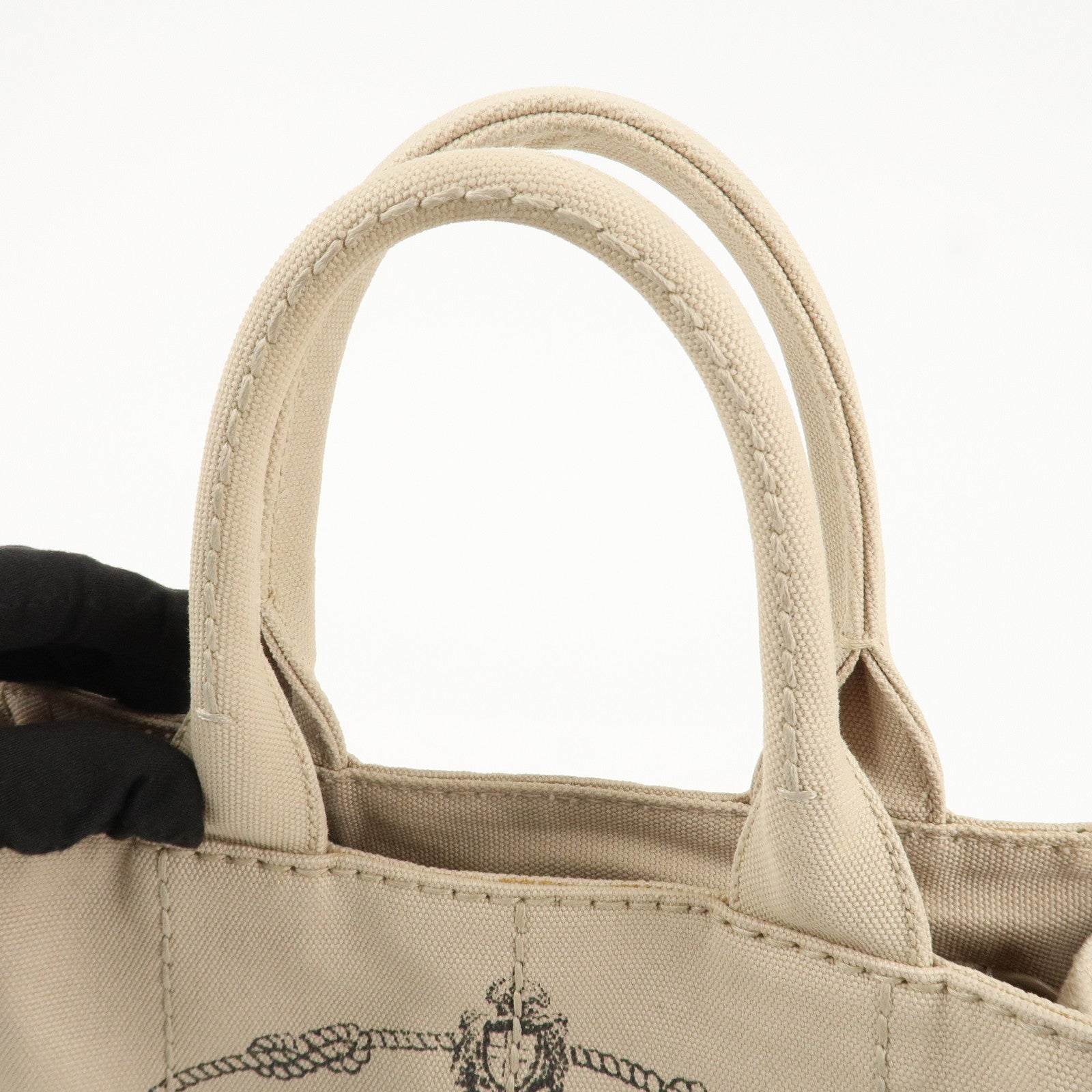 PRADA Logo Canapa Mini Canvas Tote Bag Hand Bag Beige 1BG439 Used