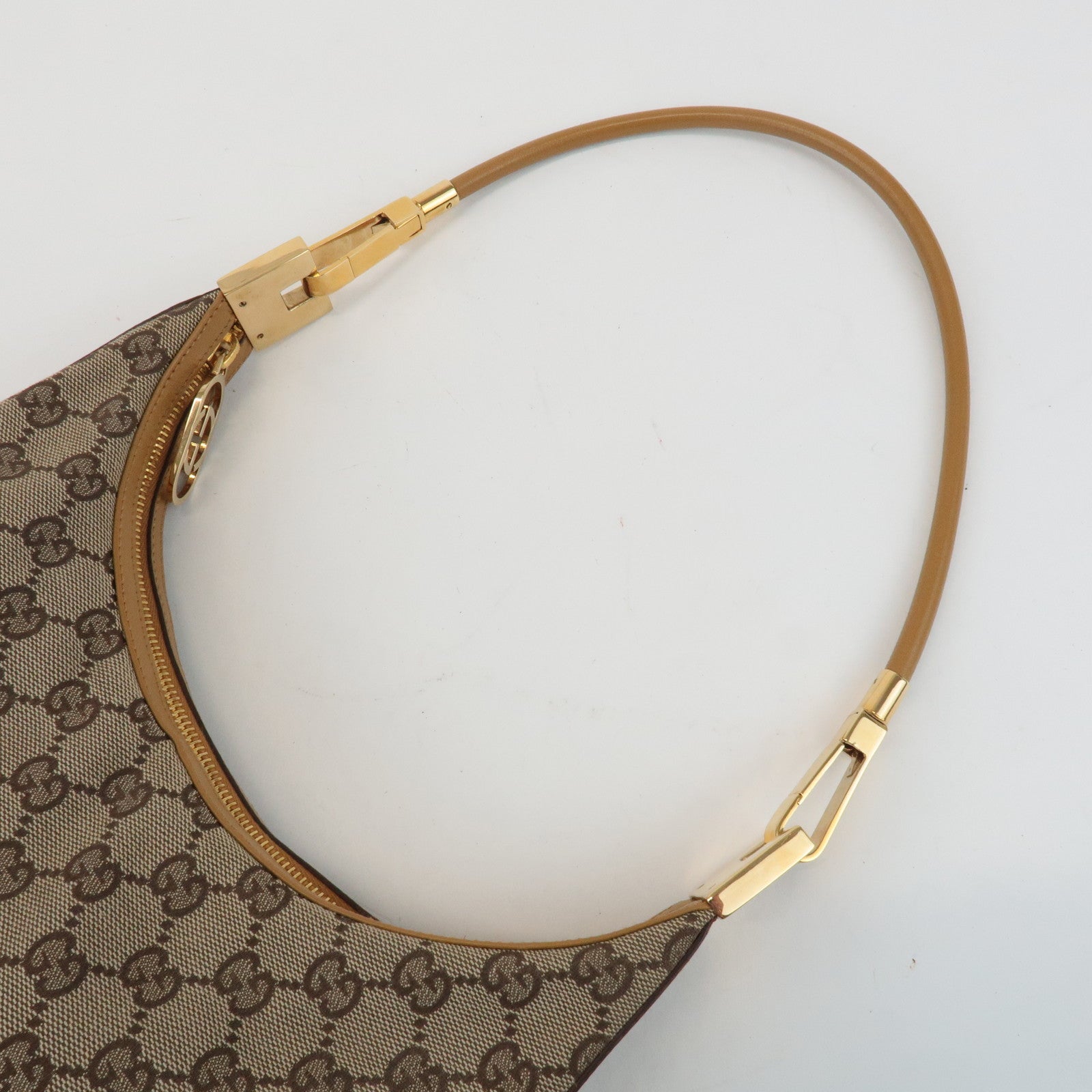 GUCCI GG Canvas Leather Shoulder Bag Hand Bag Beige 001.3812 Used