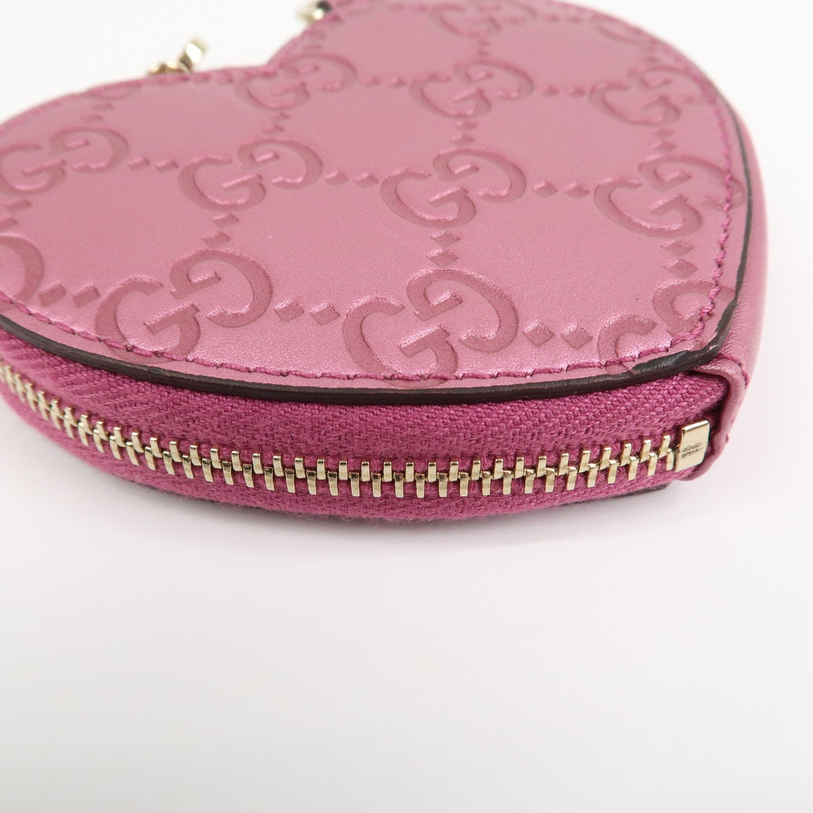 GUCCI Lovely Heart Guccissima Leather Coin Case MetallicPink 152615