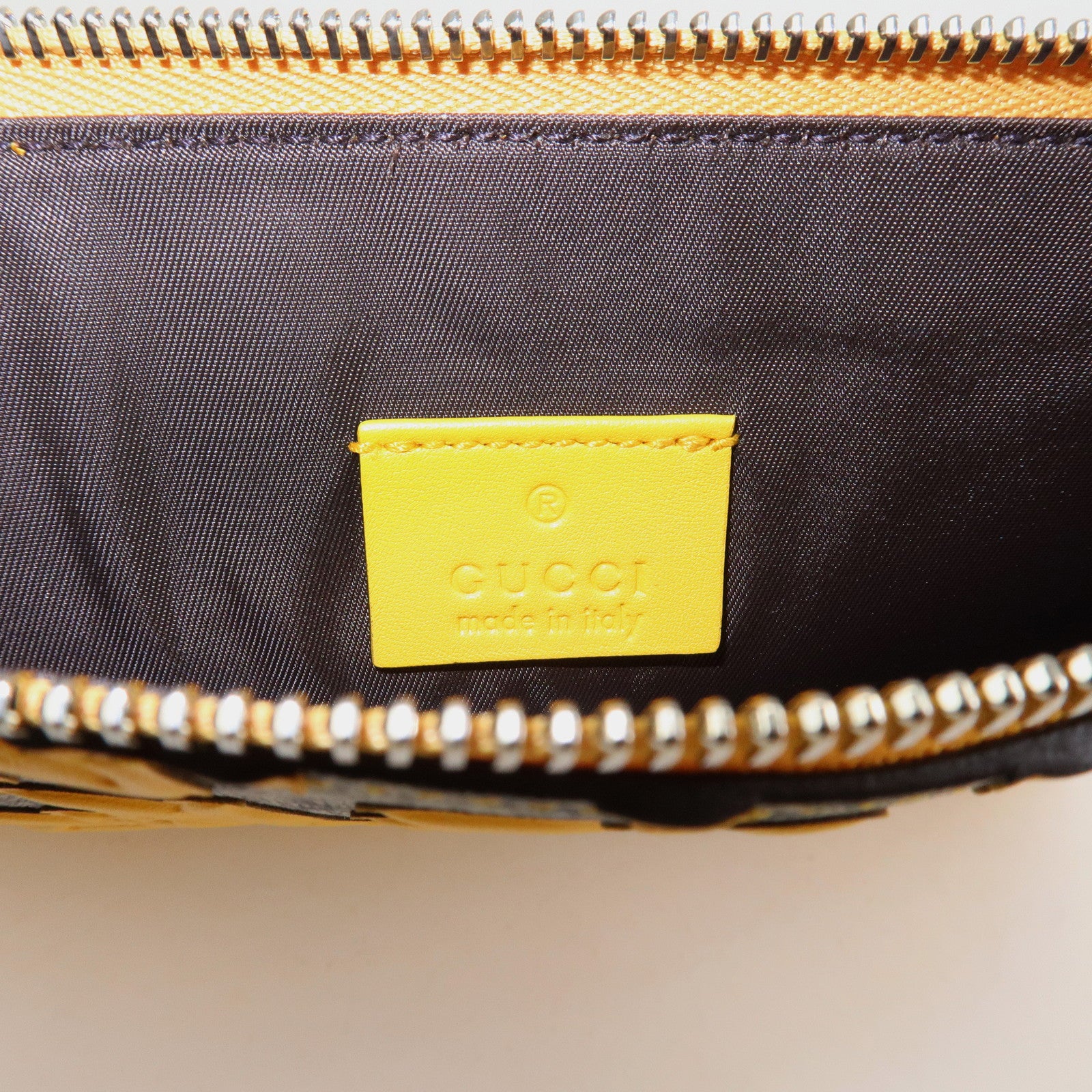 GUCCI GG Supreme Arabesque Leather Clutch Bag Beige Yellow 410810