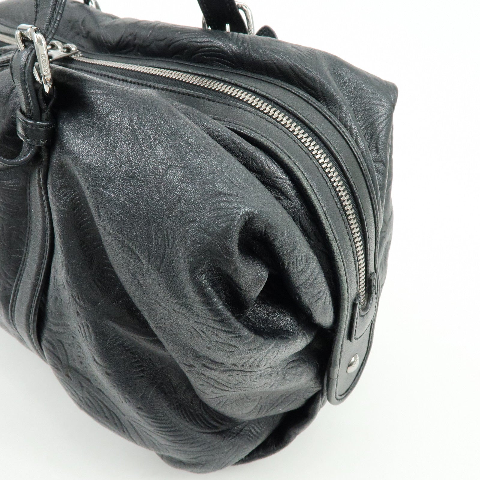 LOEWE Canela Nappa Leather Mini Boston Bag Shoulder Bag Black