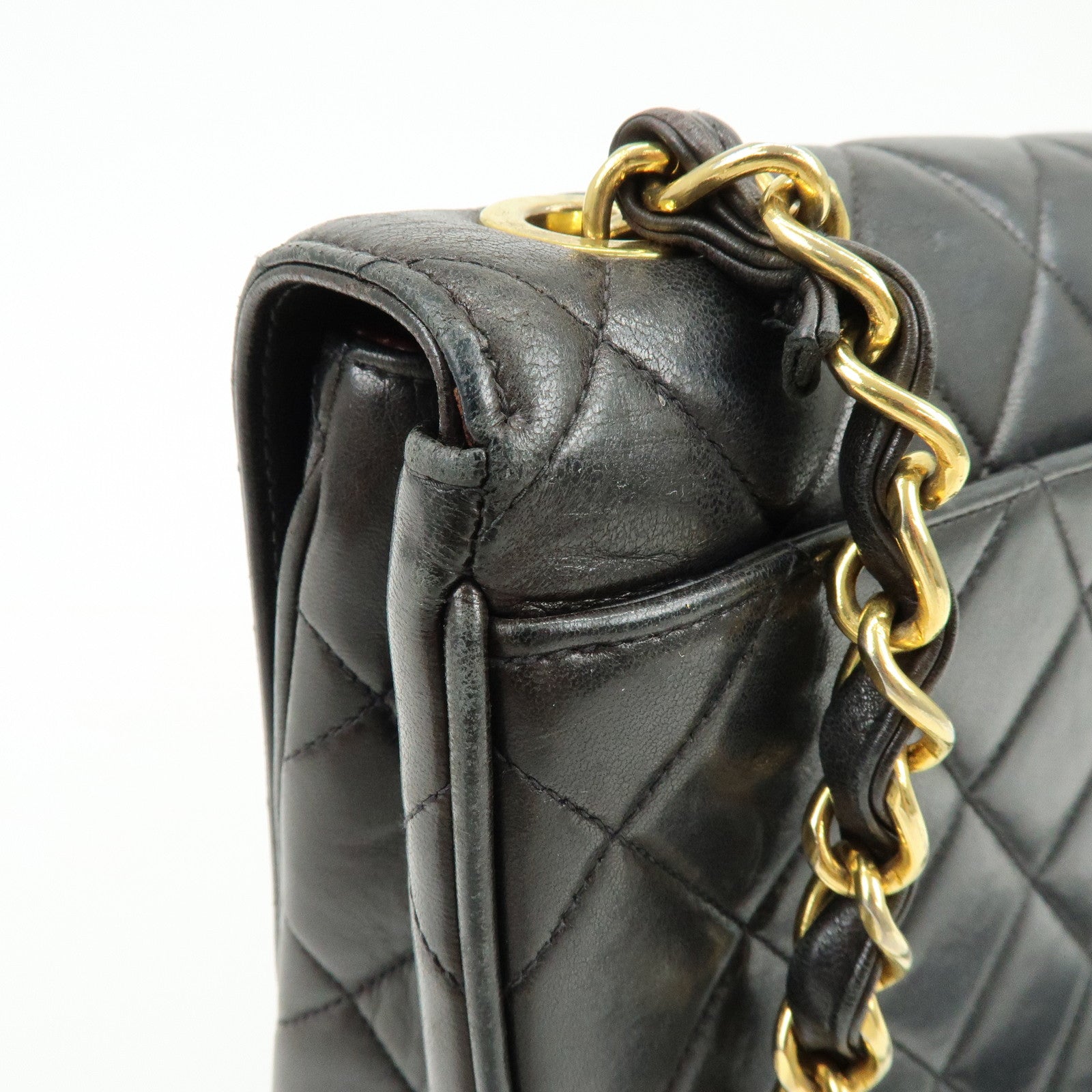 CHANEL Matelasse Lamb Skin Chain Flap Shoulder Bag Black