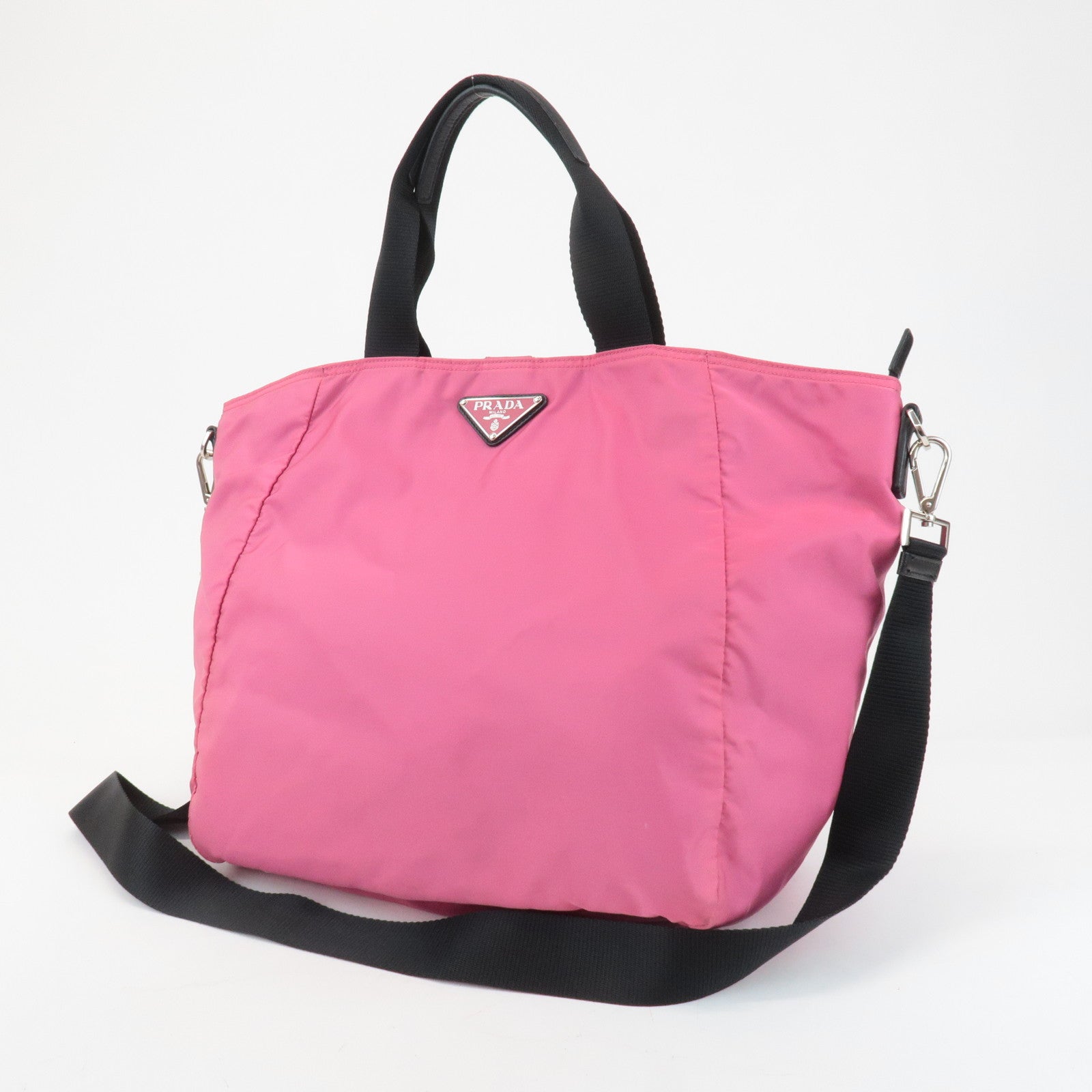 PRADA Triangle Logo Leather Nylon 2Way Bag Tote Bag Pink Black