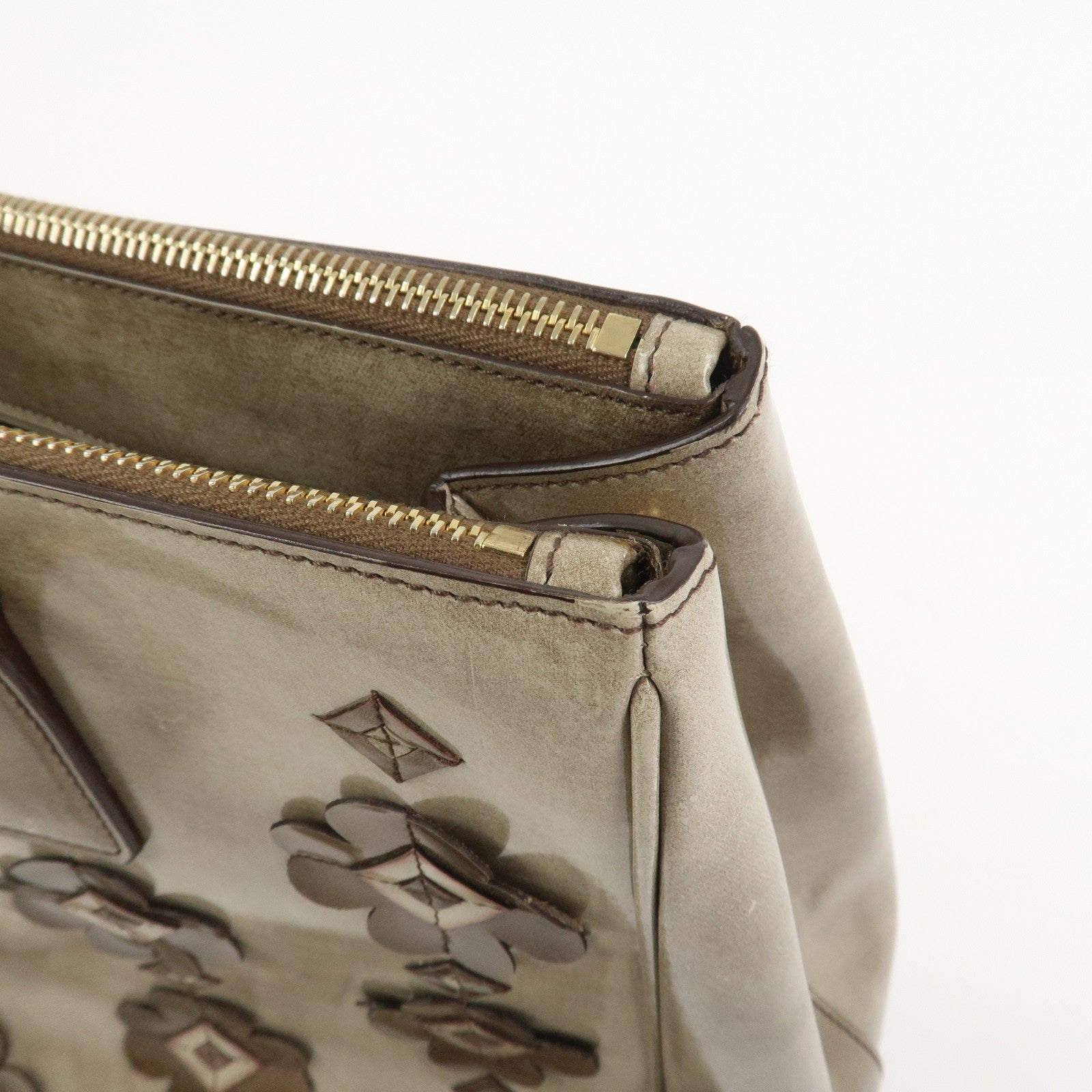 PRADA Patent Leather Flower Galleria 2Way Tote Bag Greige BB2274F