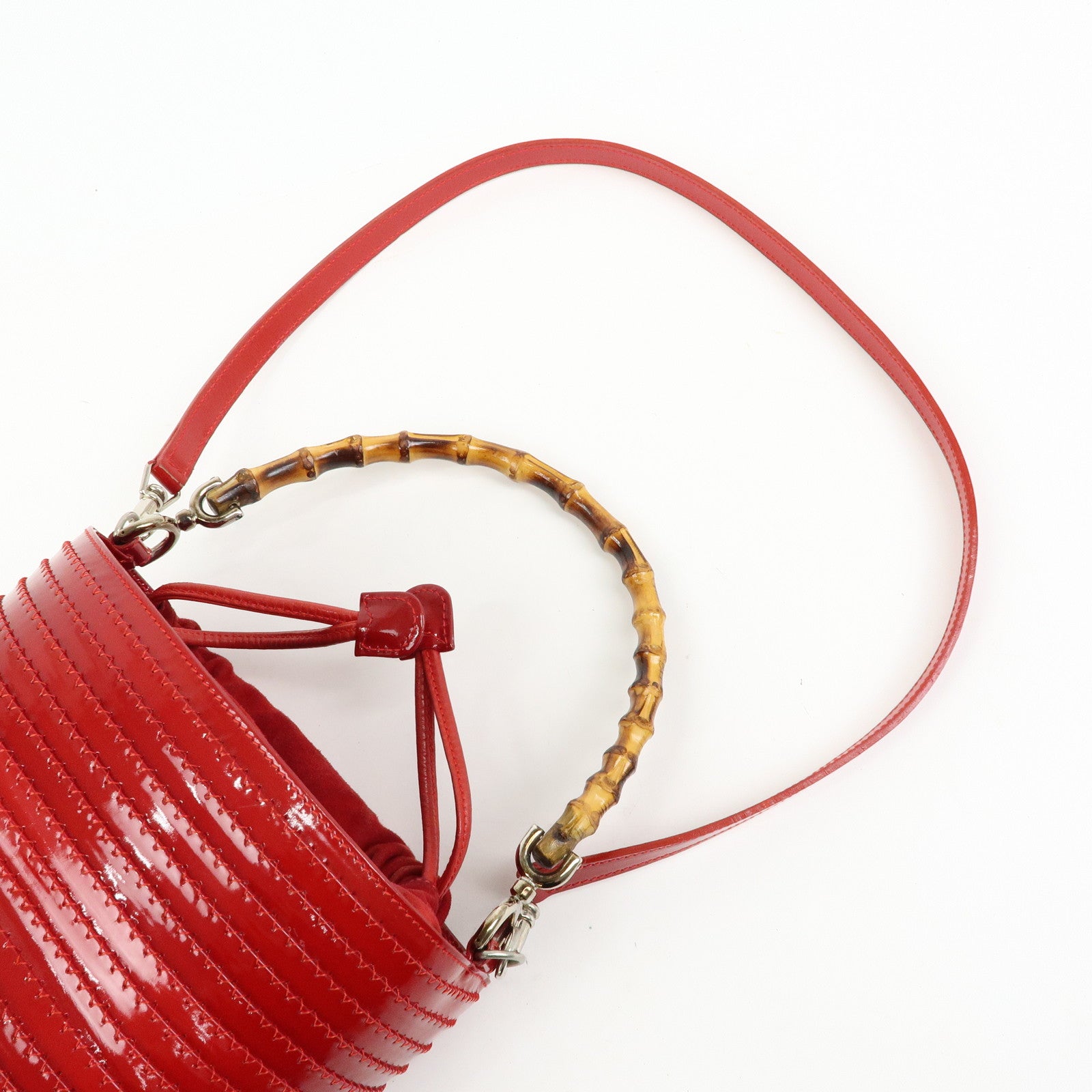 GUCCI Bamboo Patent Leather 2Way Bag Bucket Bag Red 001・01・1722