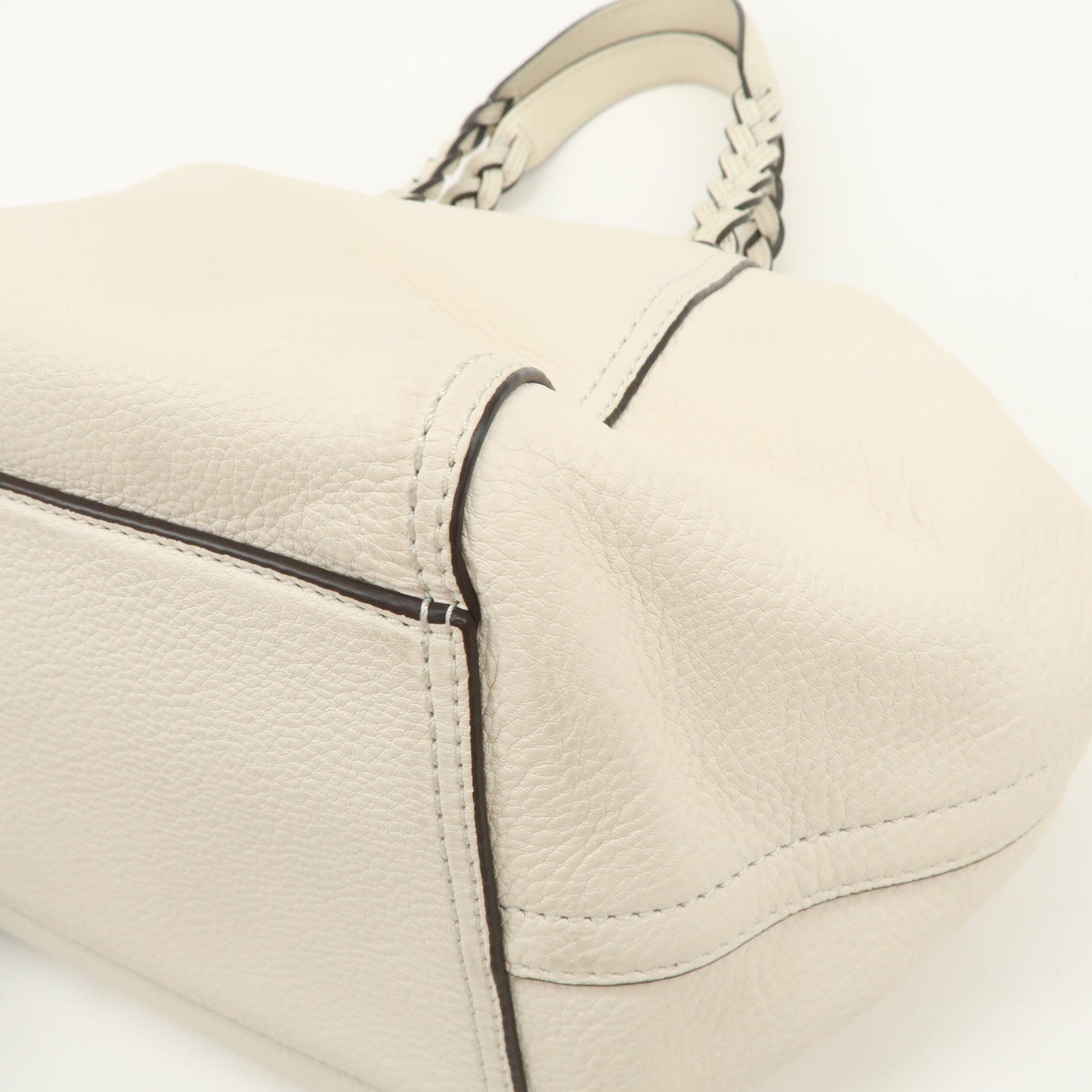 TORY BURCH Logo Leather 2Way Bag Hand Bag Shoulder Bag Ivory