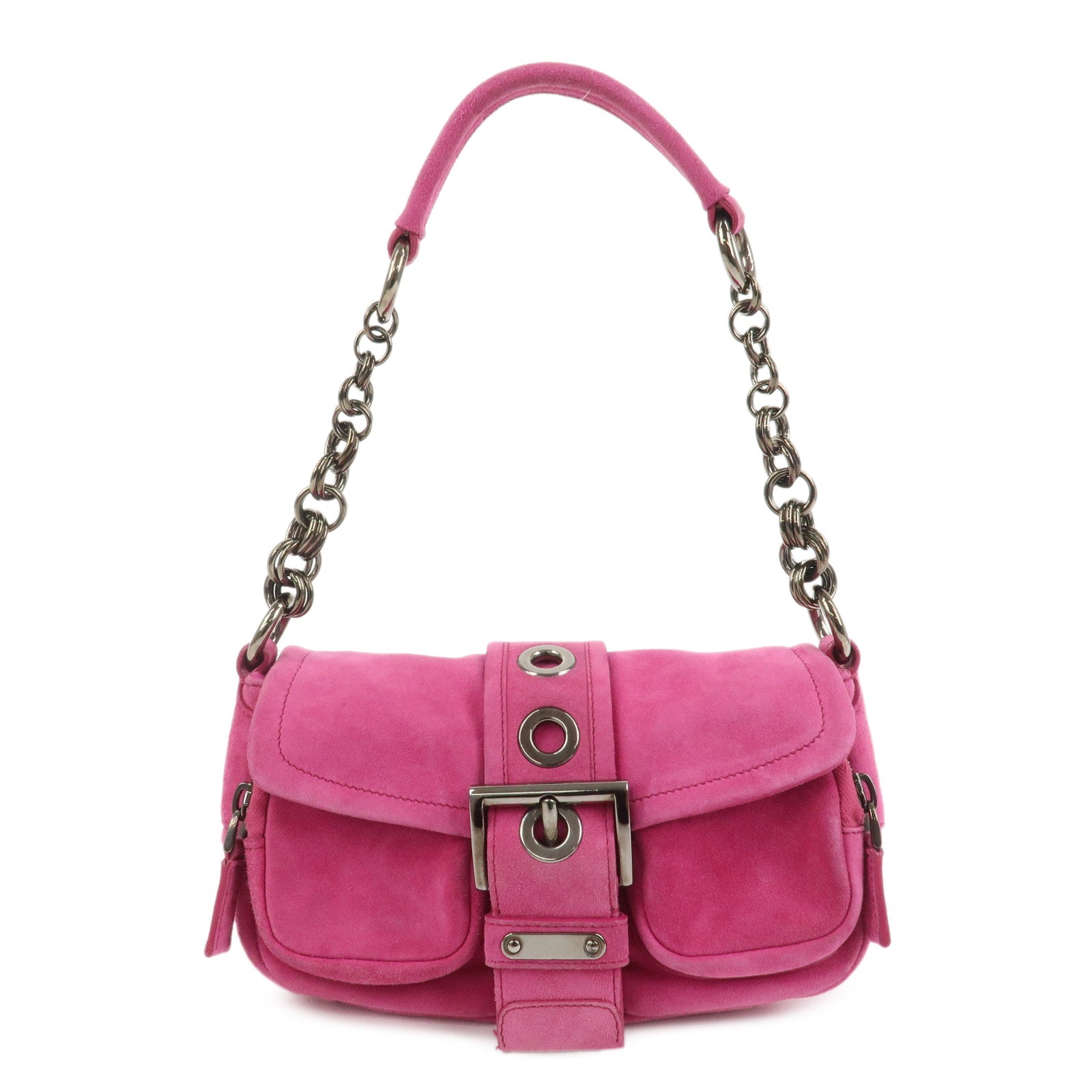 PRADA Triangle Logo Suede Shoulder Bag Hand Bag Pink BR2635