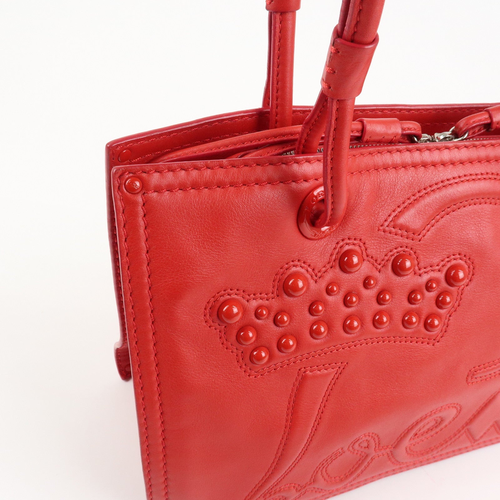 LOEWE Leather Tote Bag Shoulder Bag Hand Bag Red Used