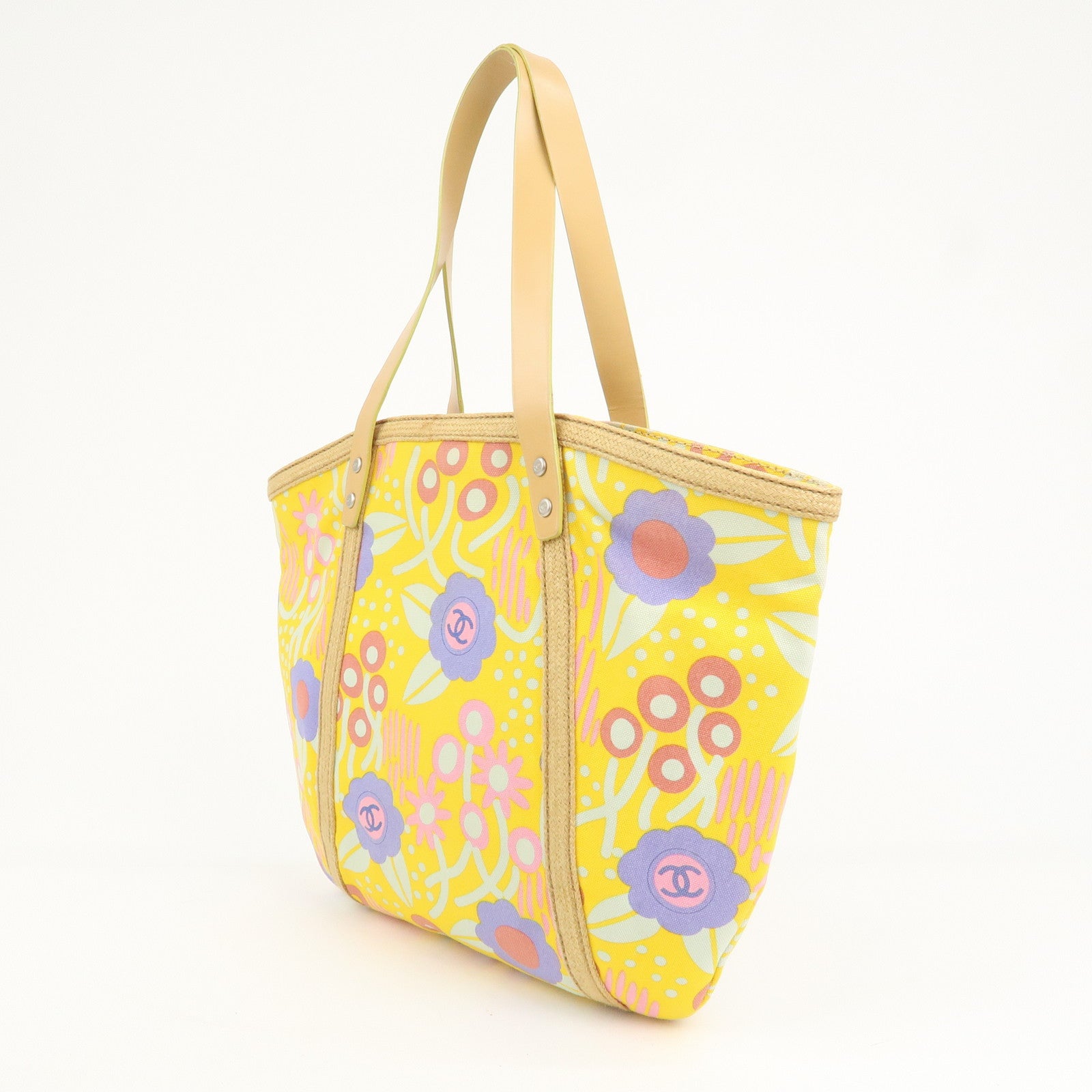 CHANEL Canvas High Summer Flower Tote Bag Shoulder Bag Yellow