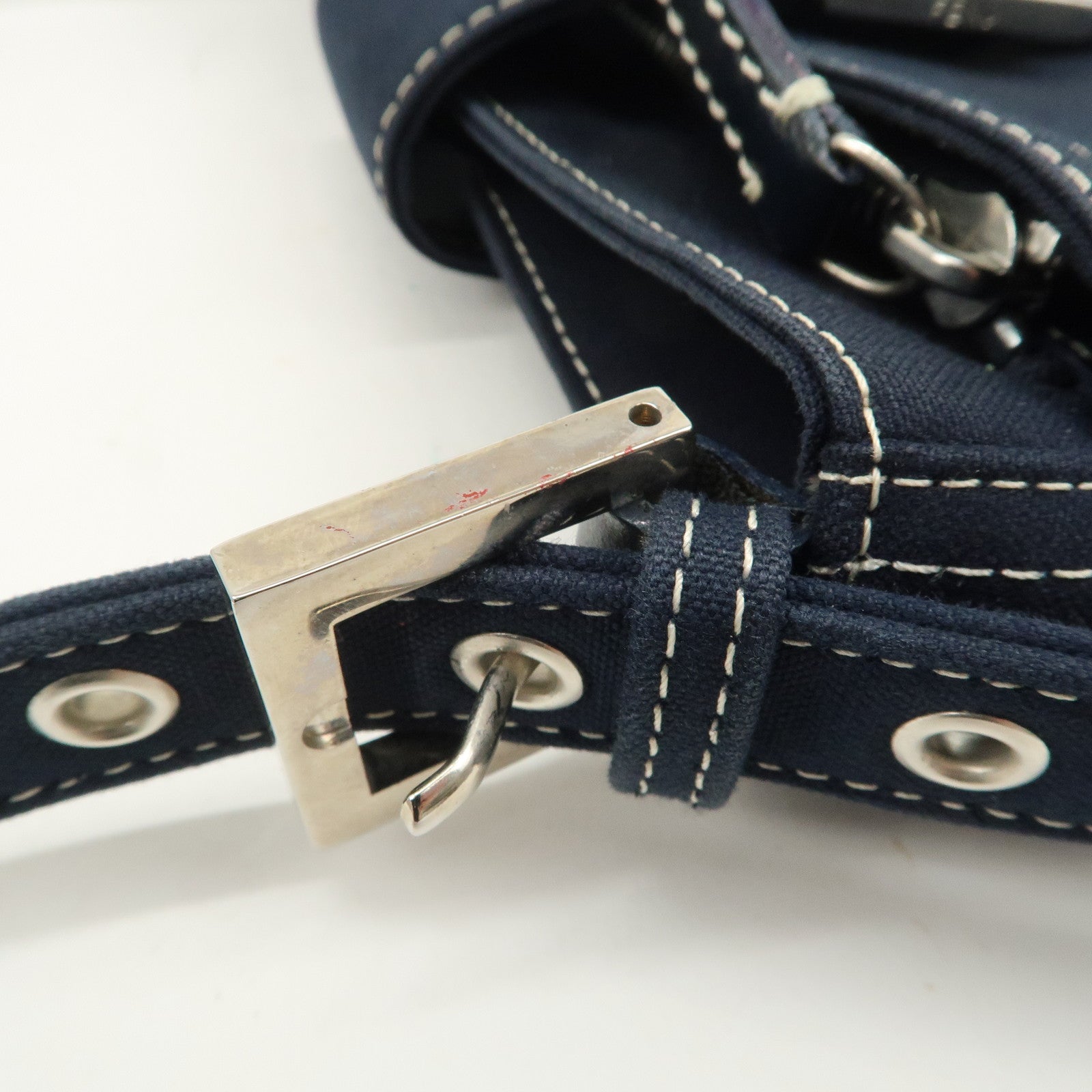 FENDI Logo Canvas Shoulder Bag Hand Bag Dark Navy