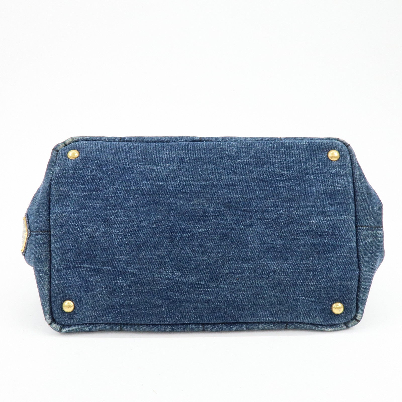 PRADA Logo Canapa Denim Large Tote Bag Hand Bag Blue B1872B