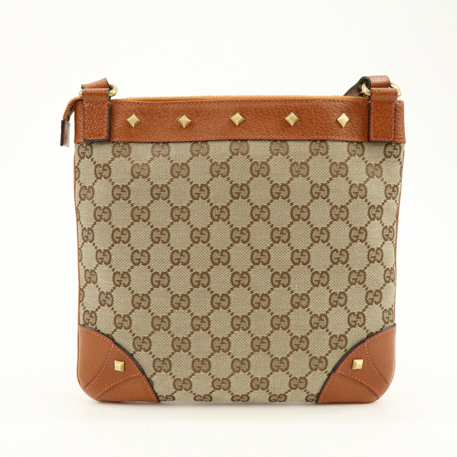 GUCCI GG Canvas Leather Shoulder Crossbody Bag Beige Brown 120893
