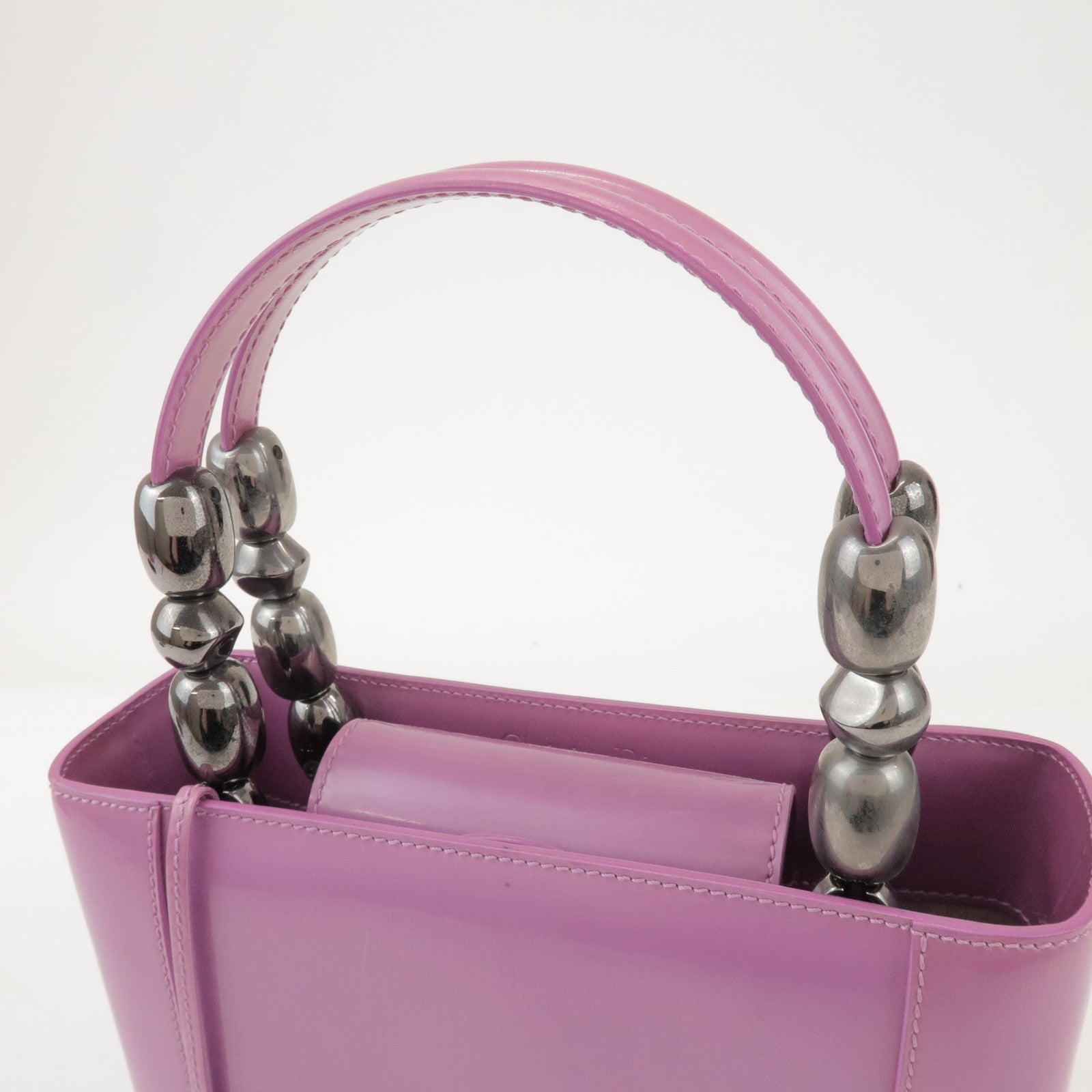 Christian Dior Maris Pearl Patent Leather Hand Bag Purple