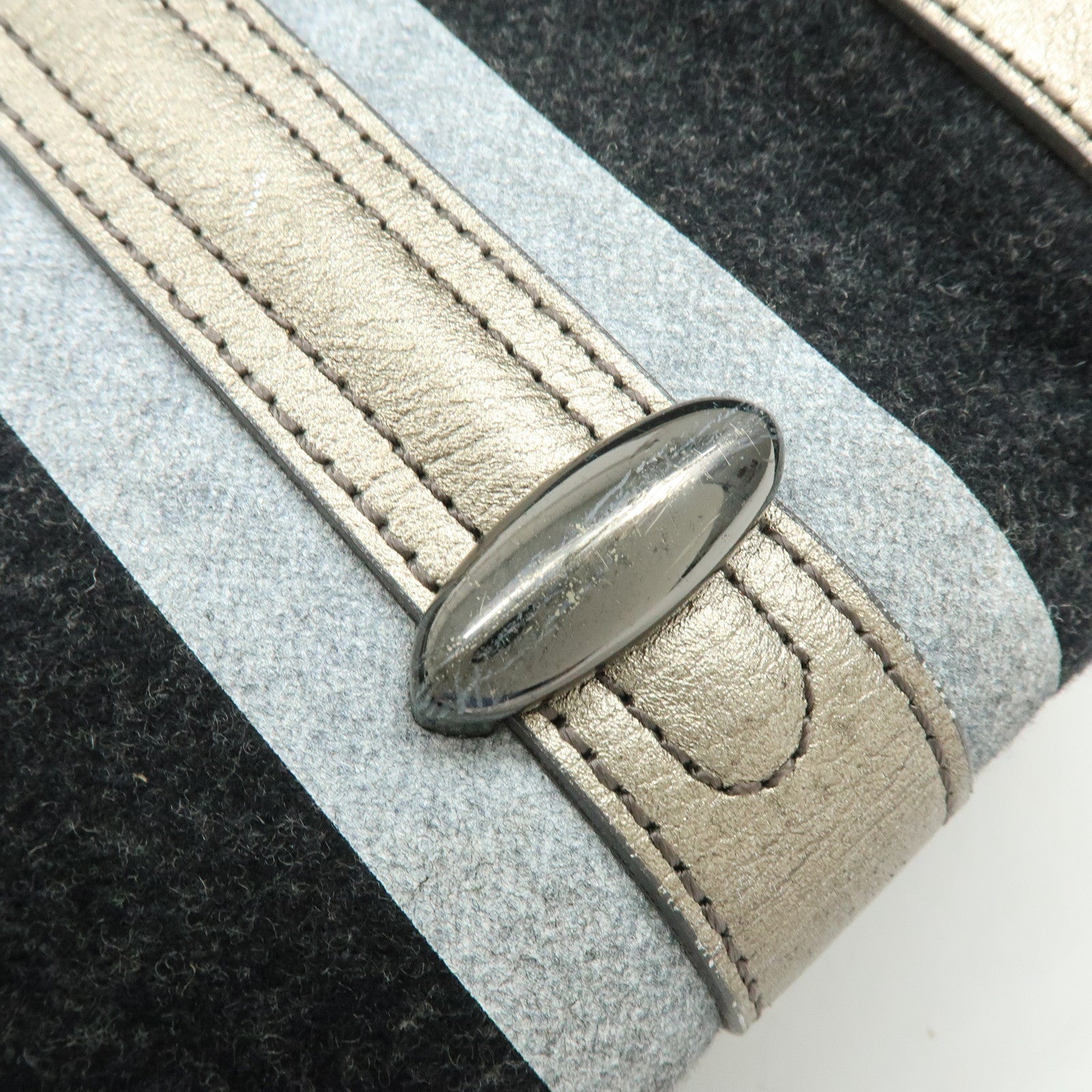 BURBERRY Blue Label Wool Leather Tote Bag Shoulder Bag Black Gold