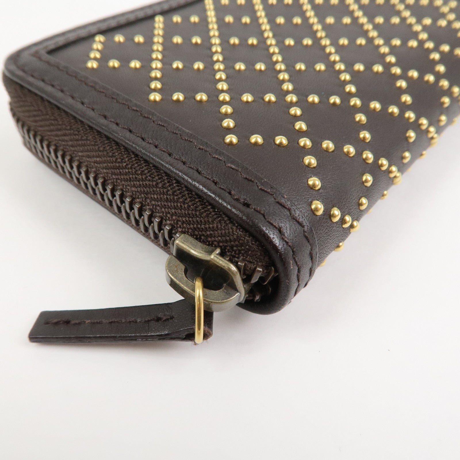 GUCCI Diamante Leather Coin Case Coin Wallet Brown Gold 337689