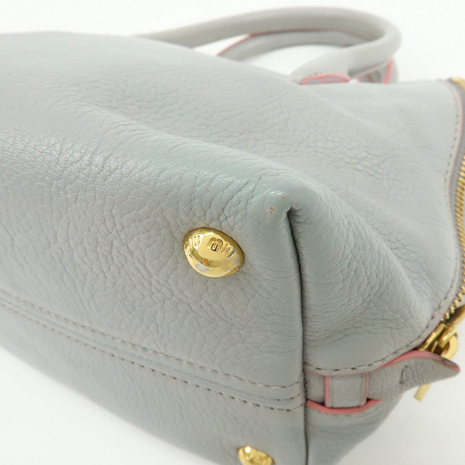 MIU MIU Madras Leather 2Way Bag Hand Bag Gray Pink 5BA003