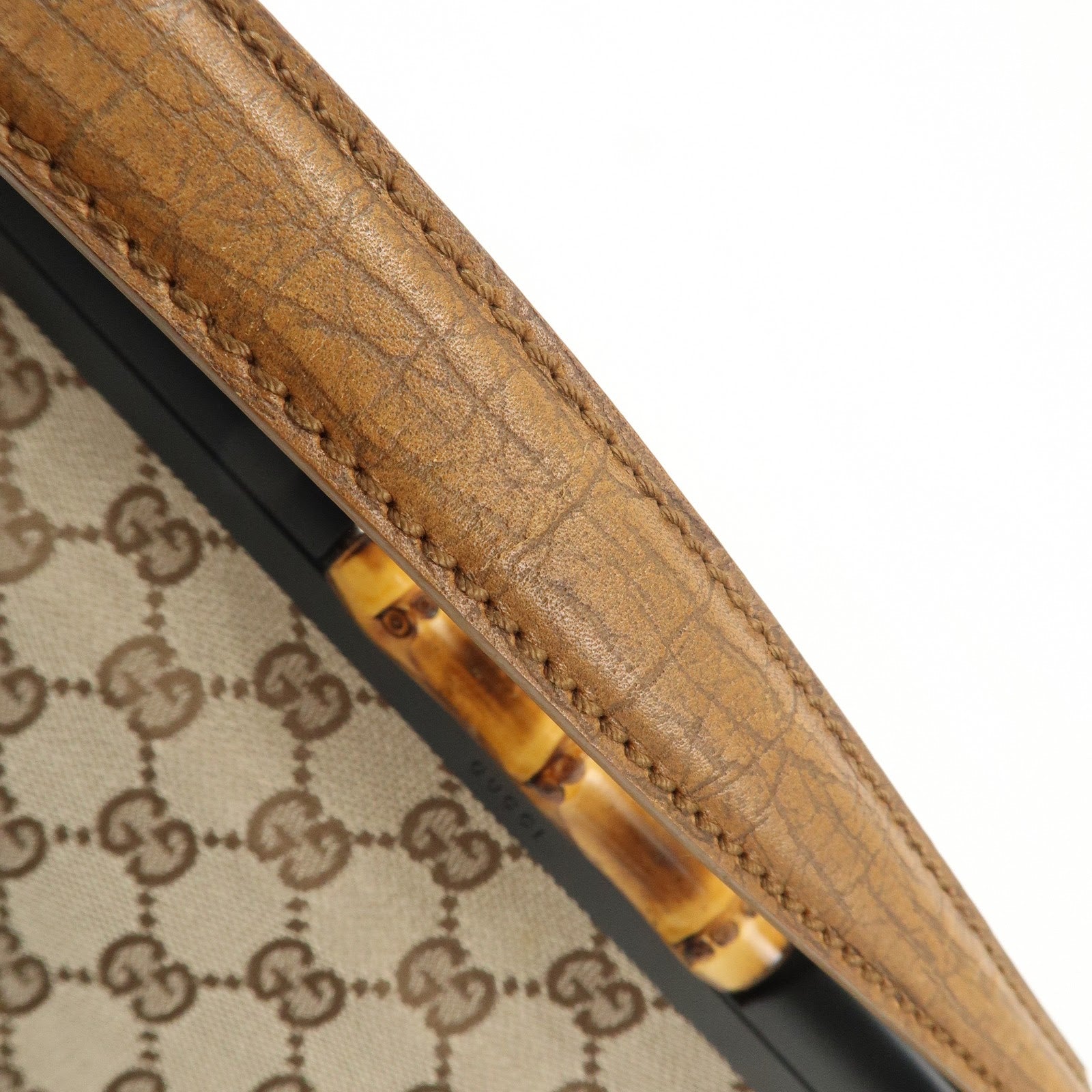 GUCCI Bamboo GG Canvas Leather Hand Bag Beige Brown 112366 Used