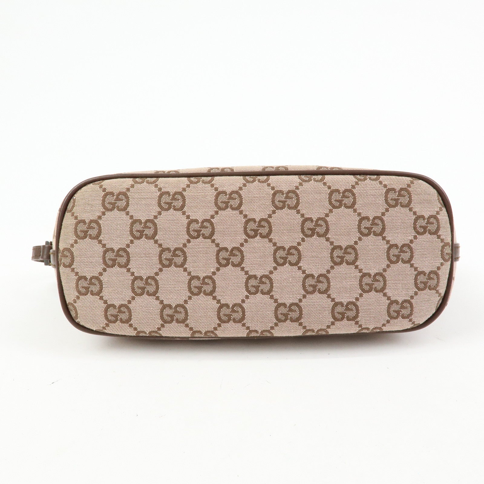 GUCCI Boat Bag GG Canvas Leather Hand Bag Brown 07198