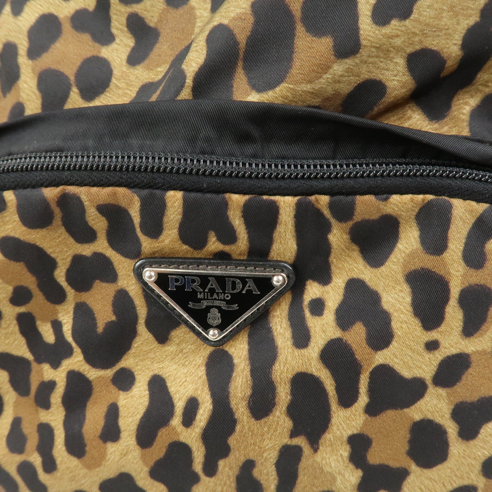 PRADA Nylon Leather Backpack Rucksack Leopard Black 1BZ001