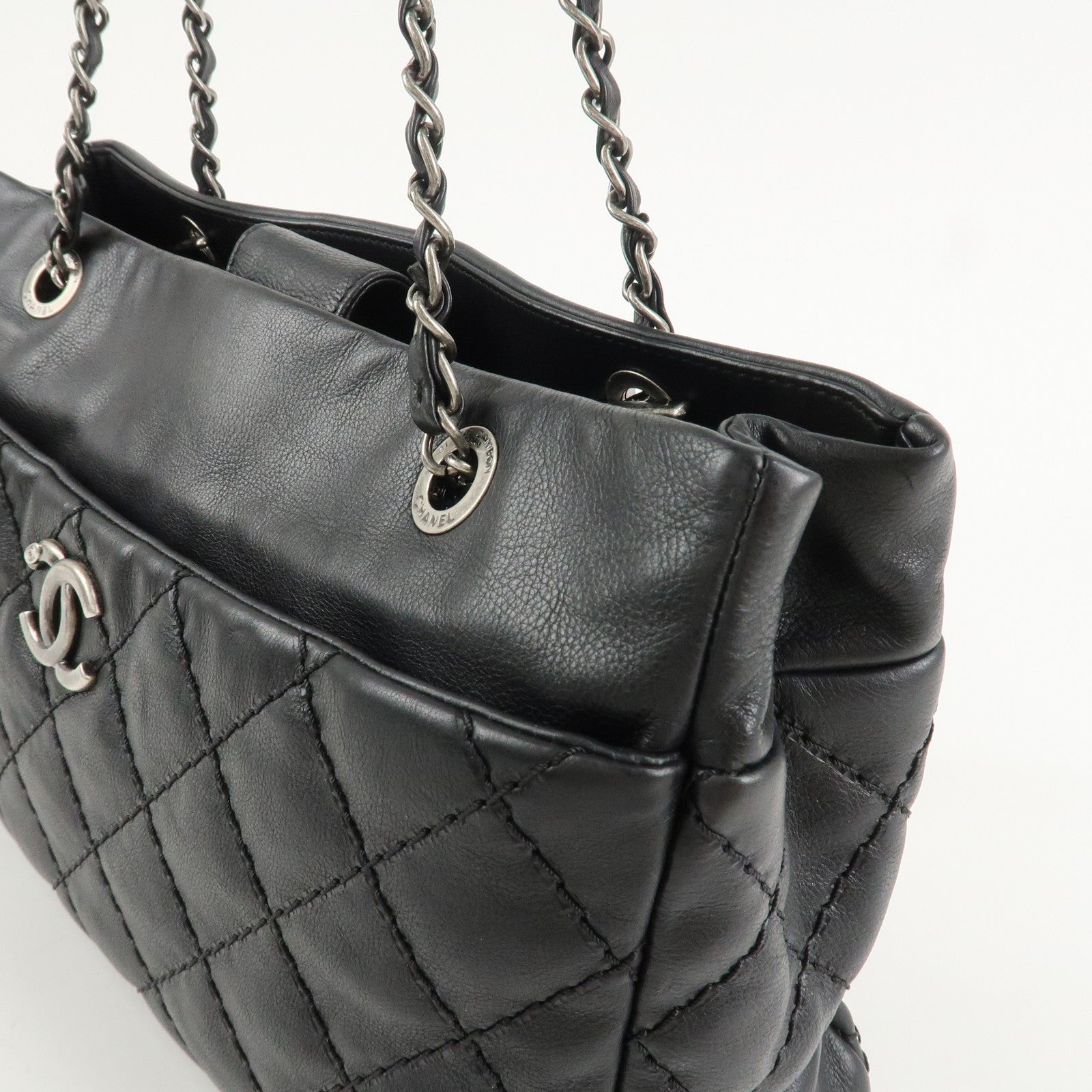 CHANEL COCO Mark Wild Stich Leather Chain Shoulder Bag Black Used