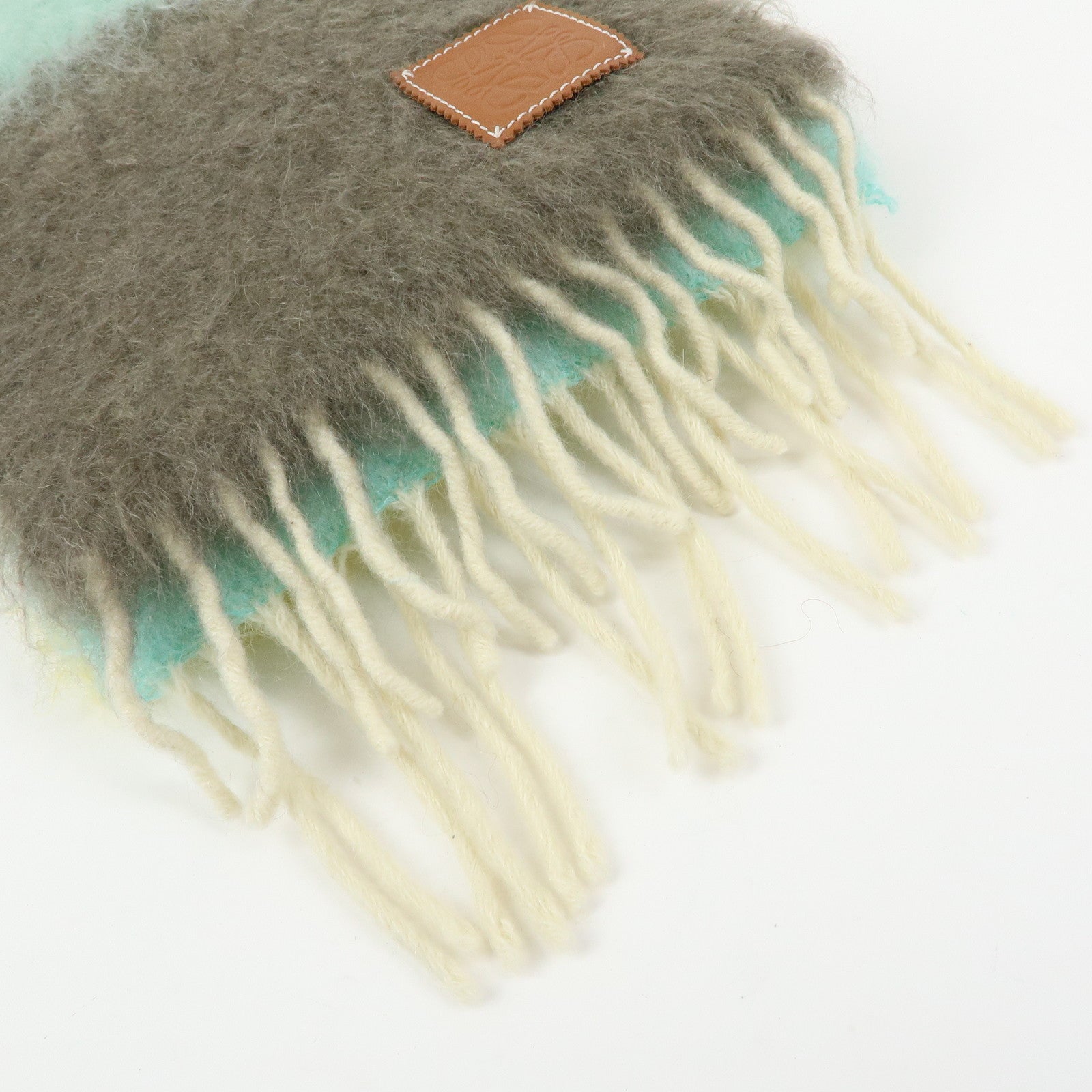 LOEWE Anagram Wool Mohair Nylon Scarf Shawl Yellow Gray Light Blue