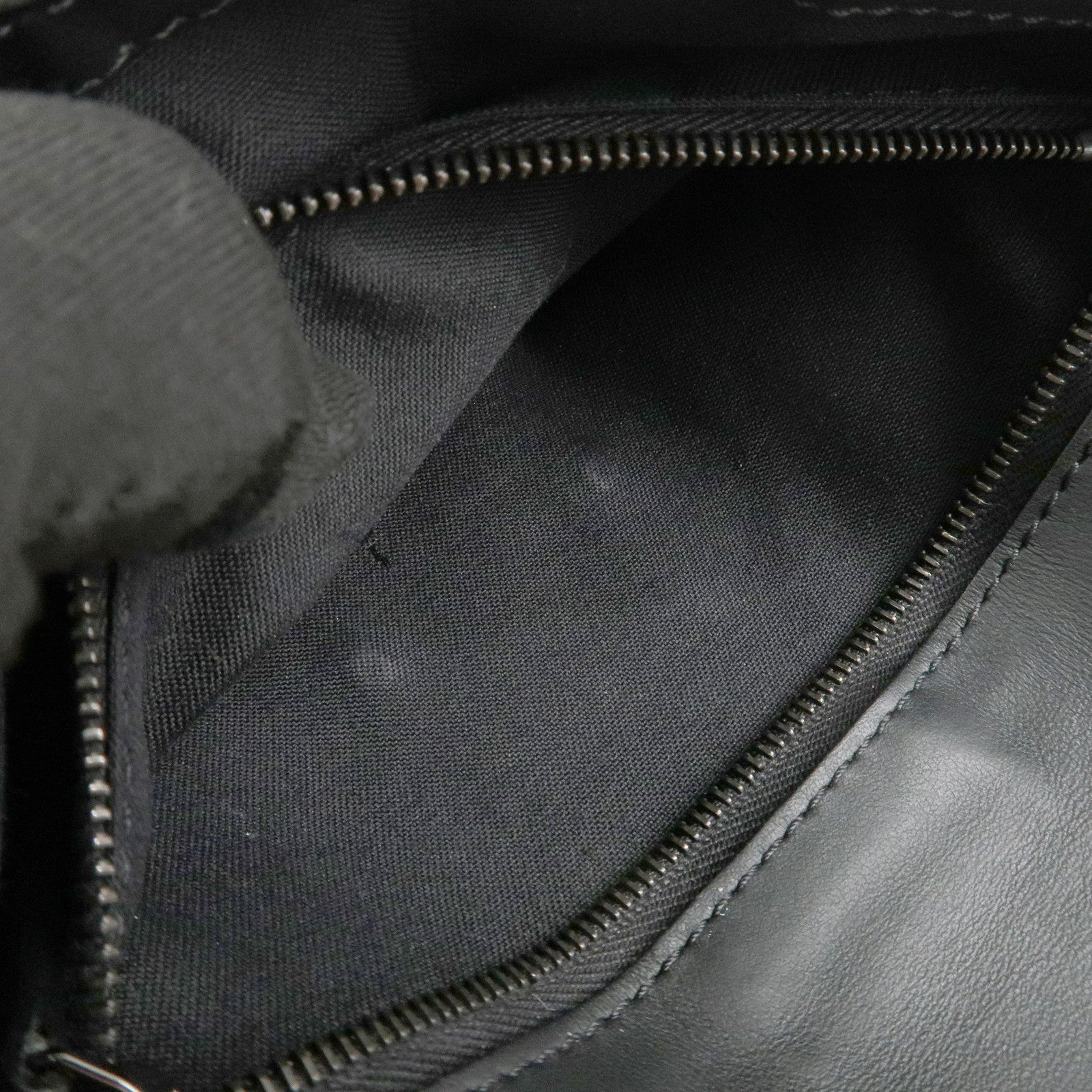 FENDI Zucca Leather Canvas Baguette Slim Clutch Bag Black 7M0295 Used